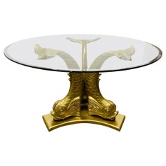 Vintage Brass Dolphin Center Table