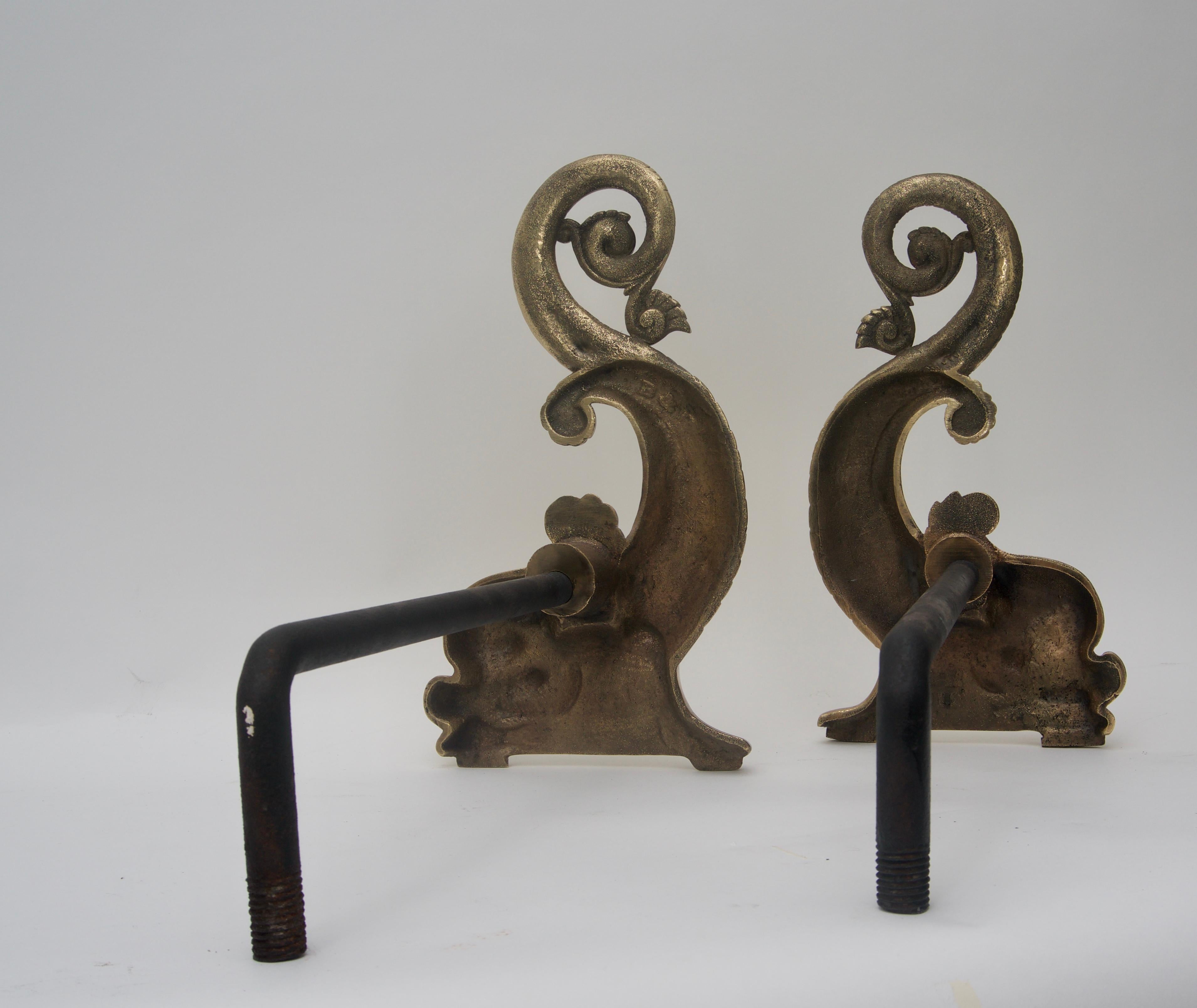 American Brass Dolphin-Form Andirons