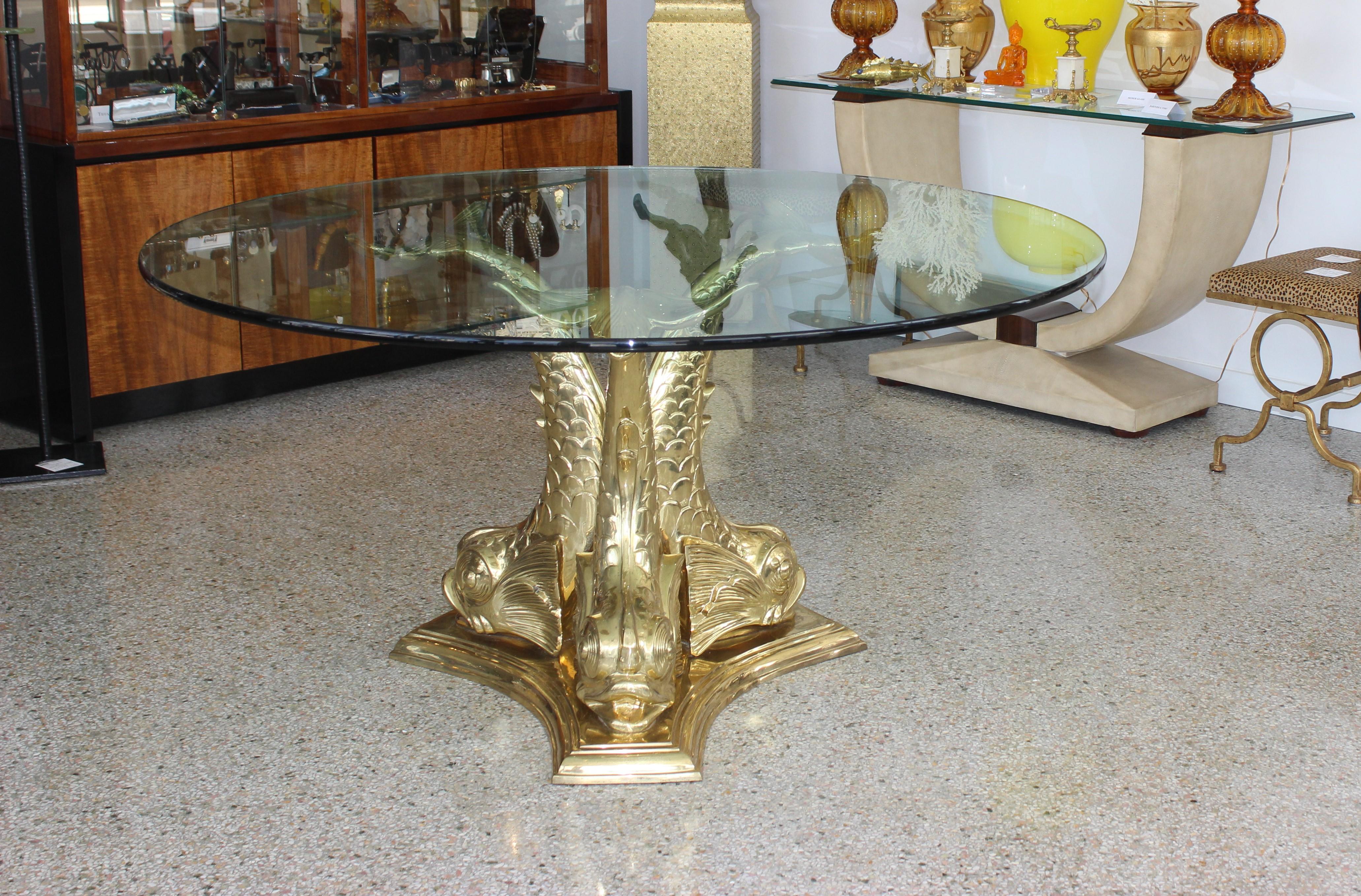 Hollywood Regency Brass Dolphin Form Table Base
