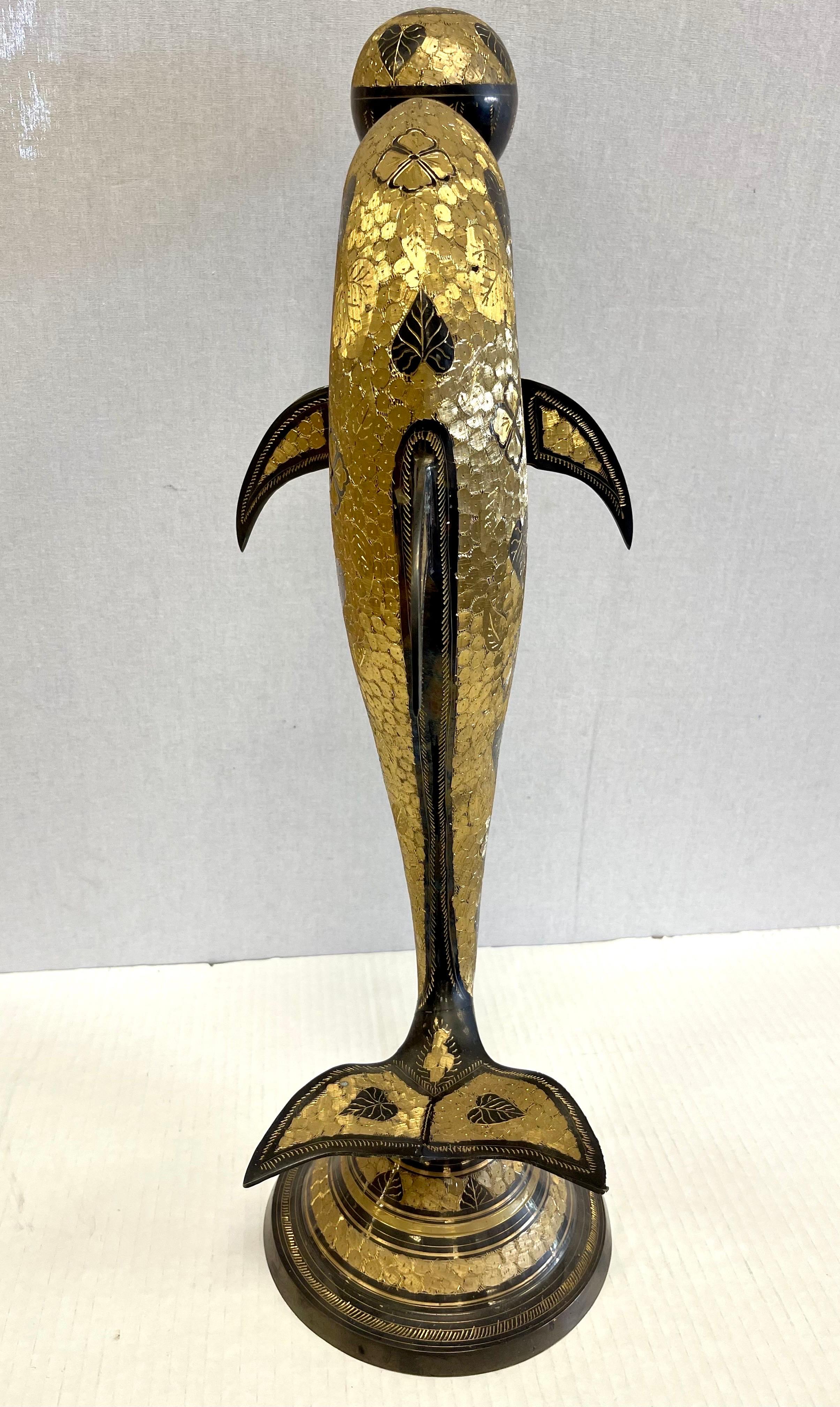 Unknown Brass Dolphin Sculpture Mid Century For Sale