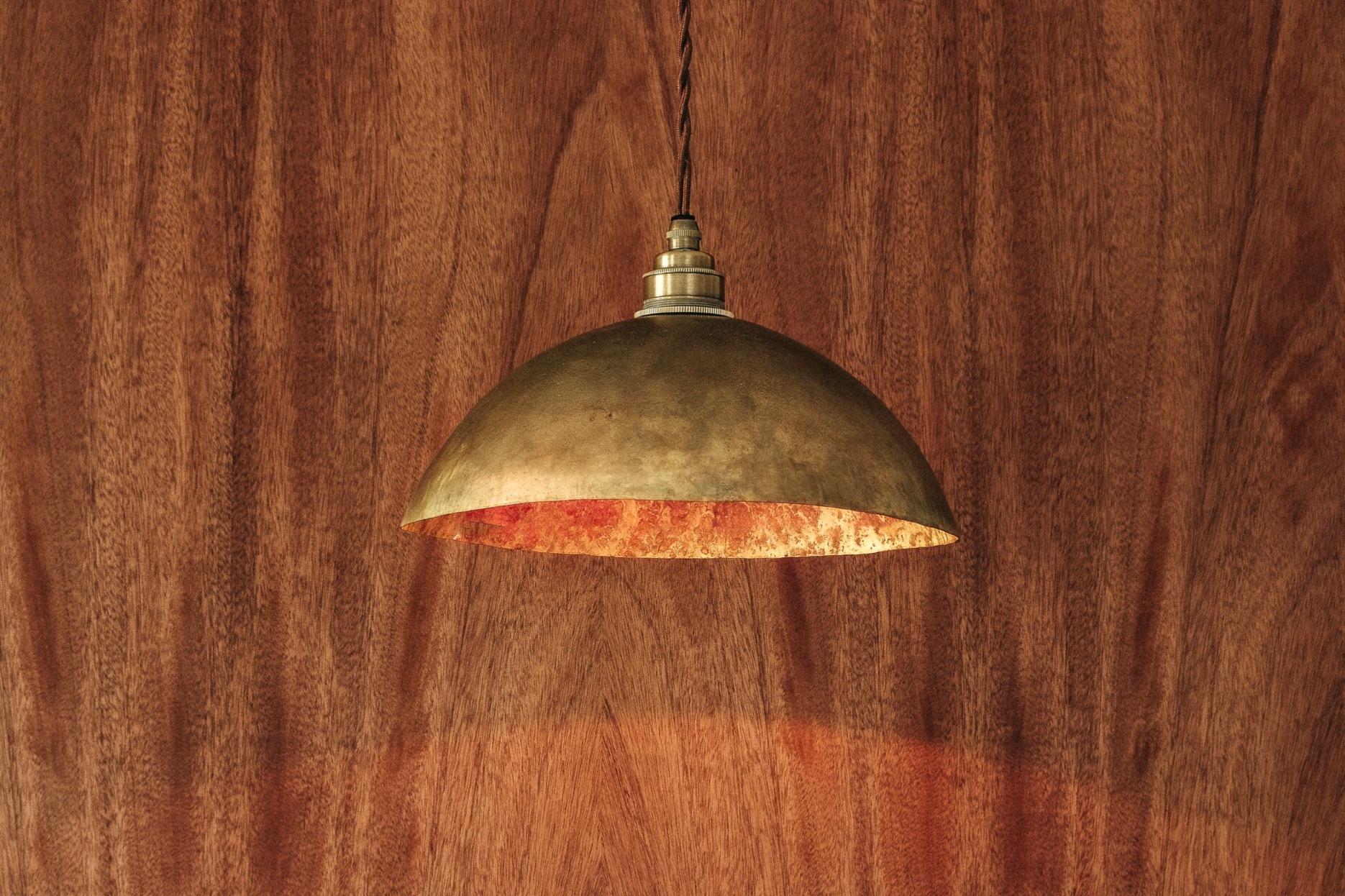 Forged Brass Dome Pendant Lamp For Sale