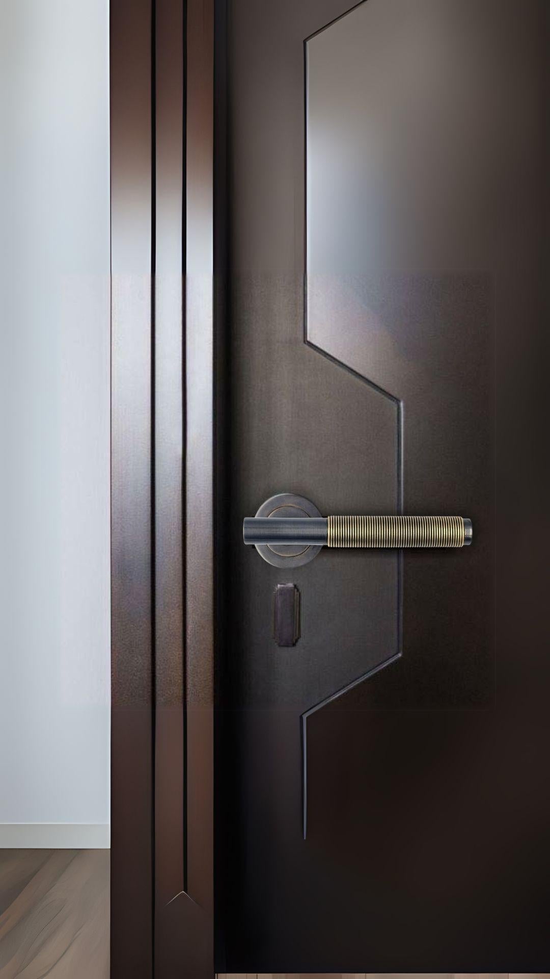 Brass door handle with gunmetal and antique gold finish For Sale 1