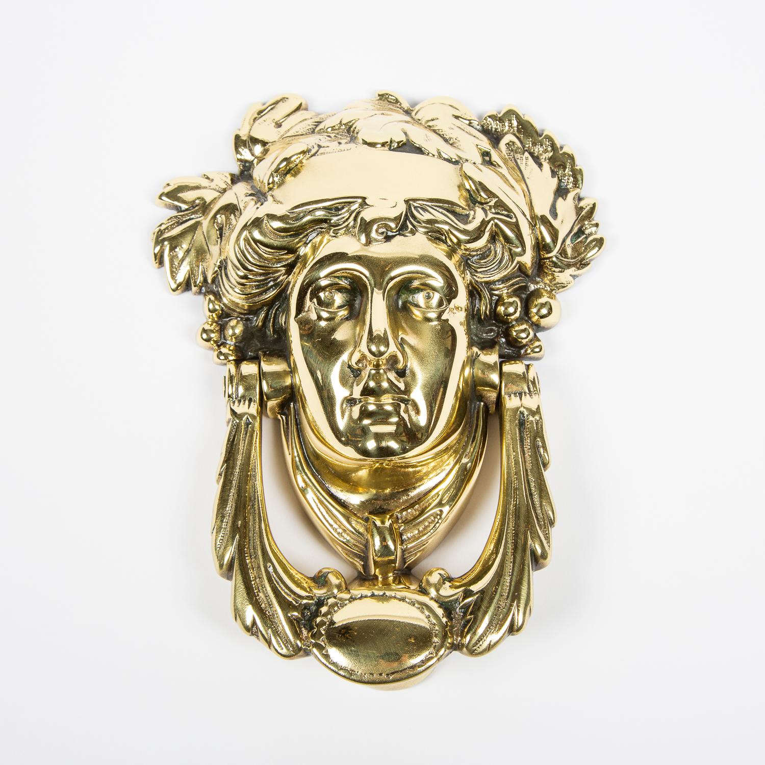 19th Century Brass Door Knocker with the Head of the Goddess Pamona, circa 1900 For Sale