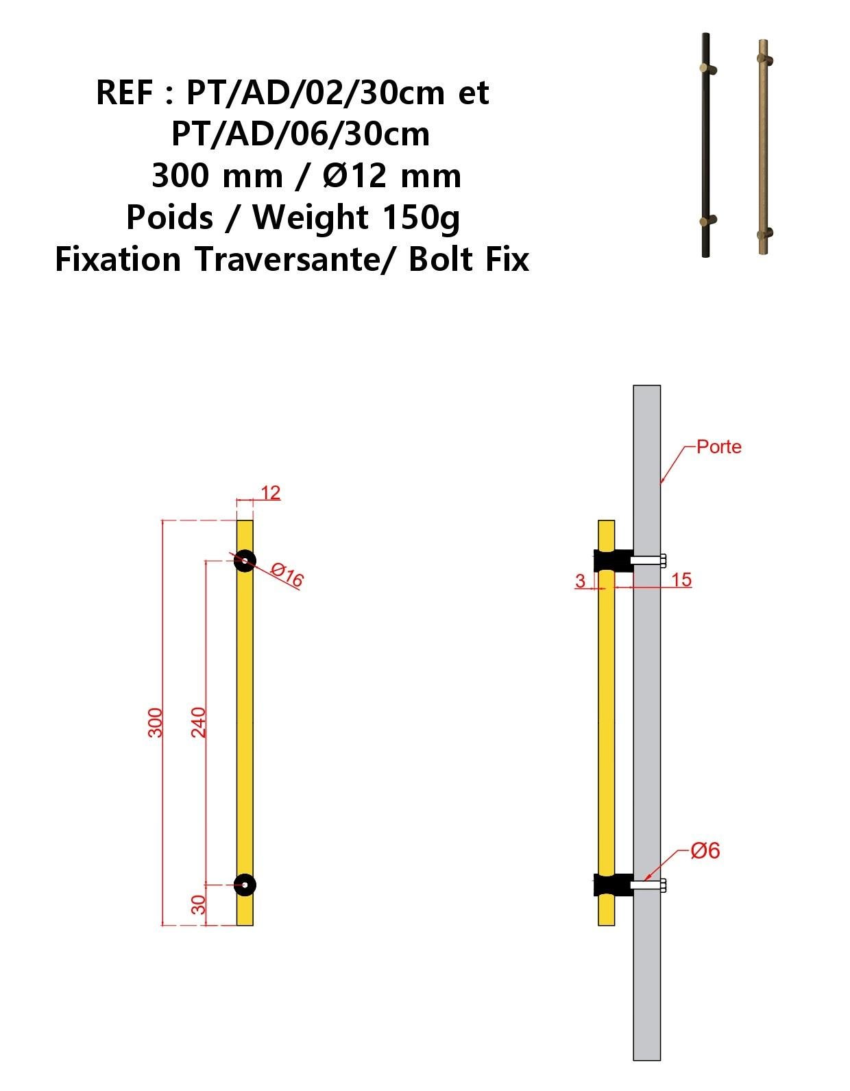 Marocain Poignée de porte en laiton patiné : Minimalisme et sobriété 30 cm en vente