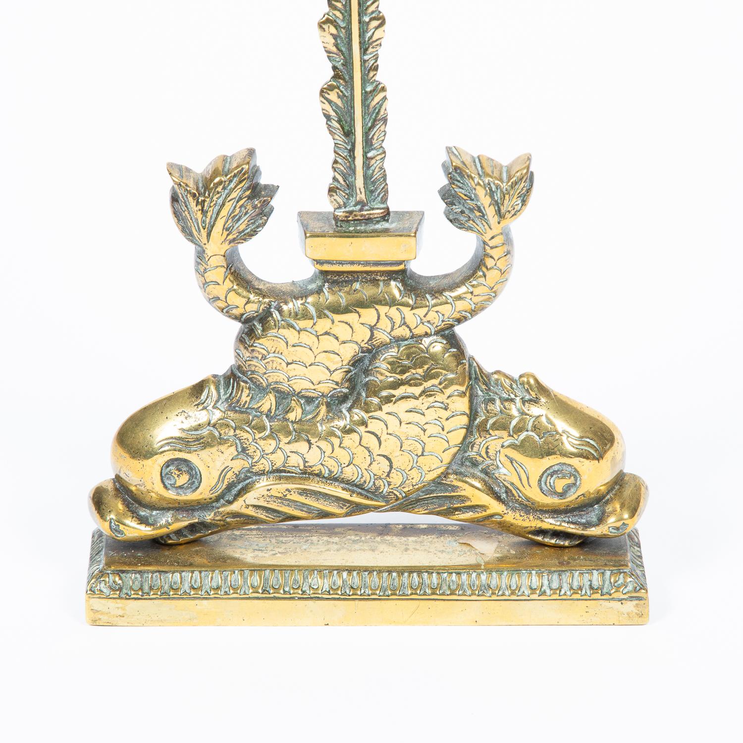 Victorian Brass door stop with two Intertwined Dolphins