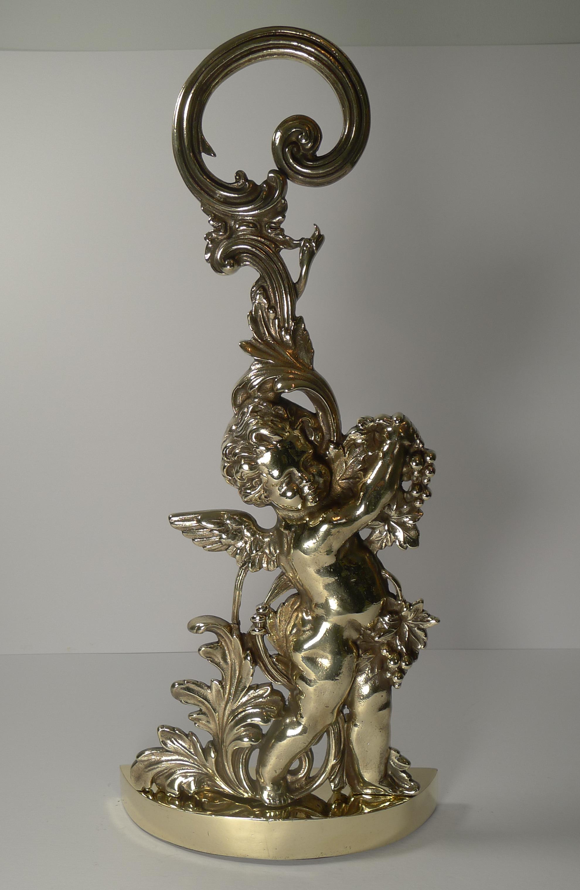 Edwardian Brass Doorstop / Door Porter, Cherub by Peerage, England