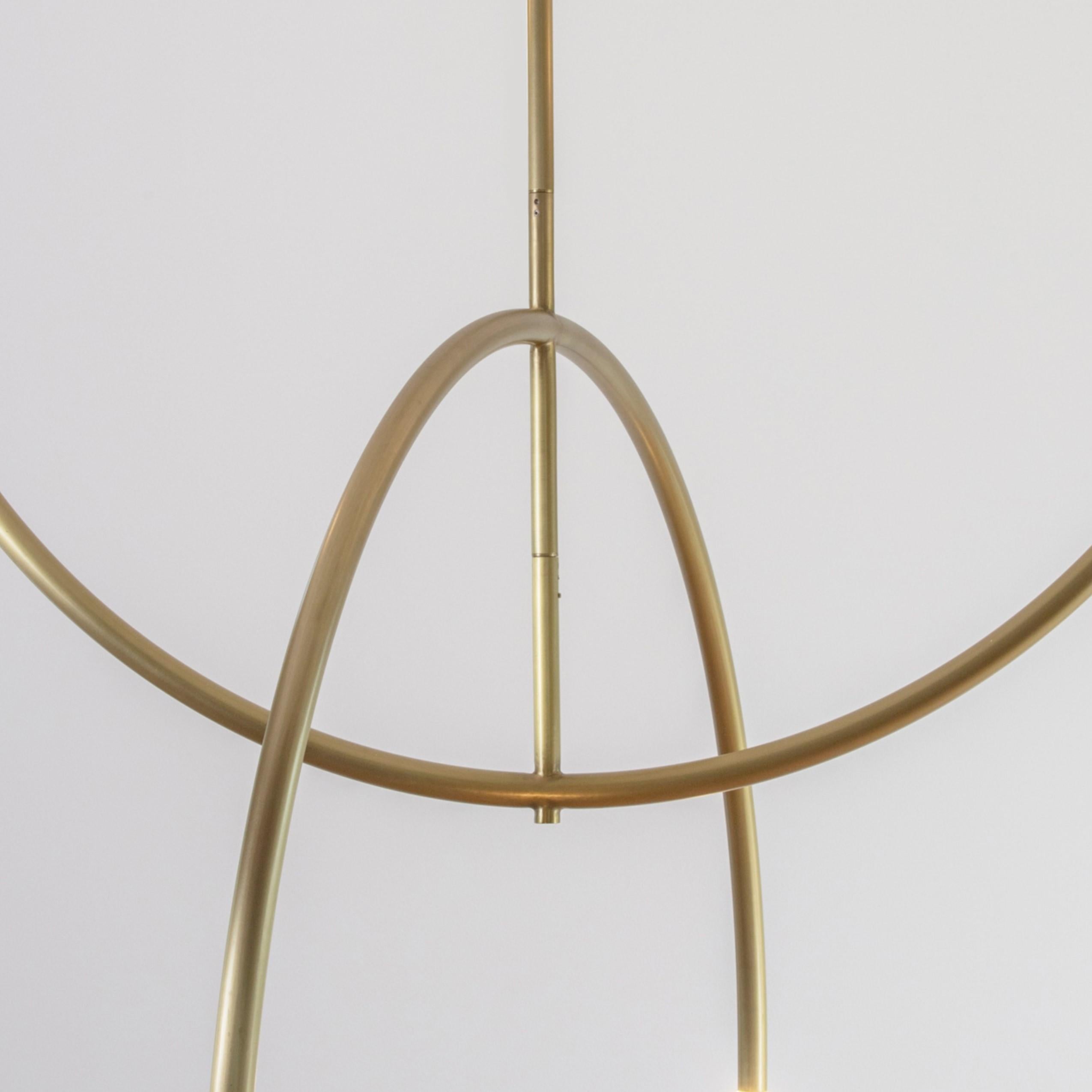 British Brass Double Arch Pendant Light by Square in Circle For Sale