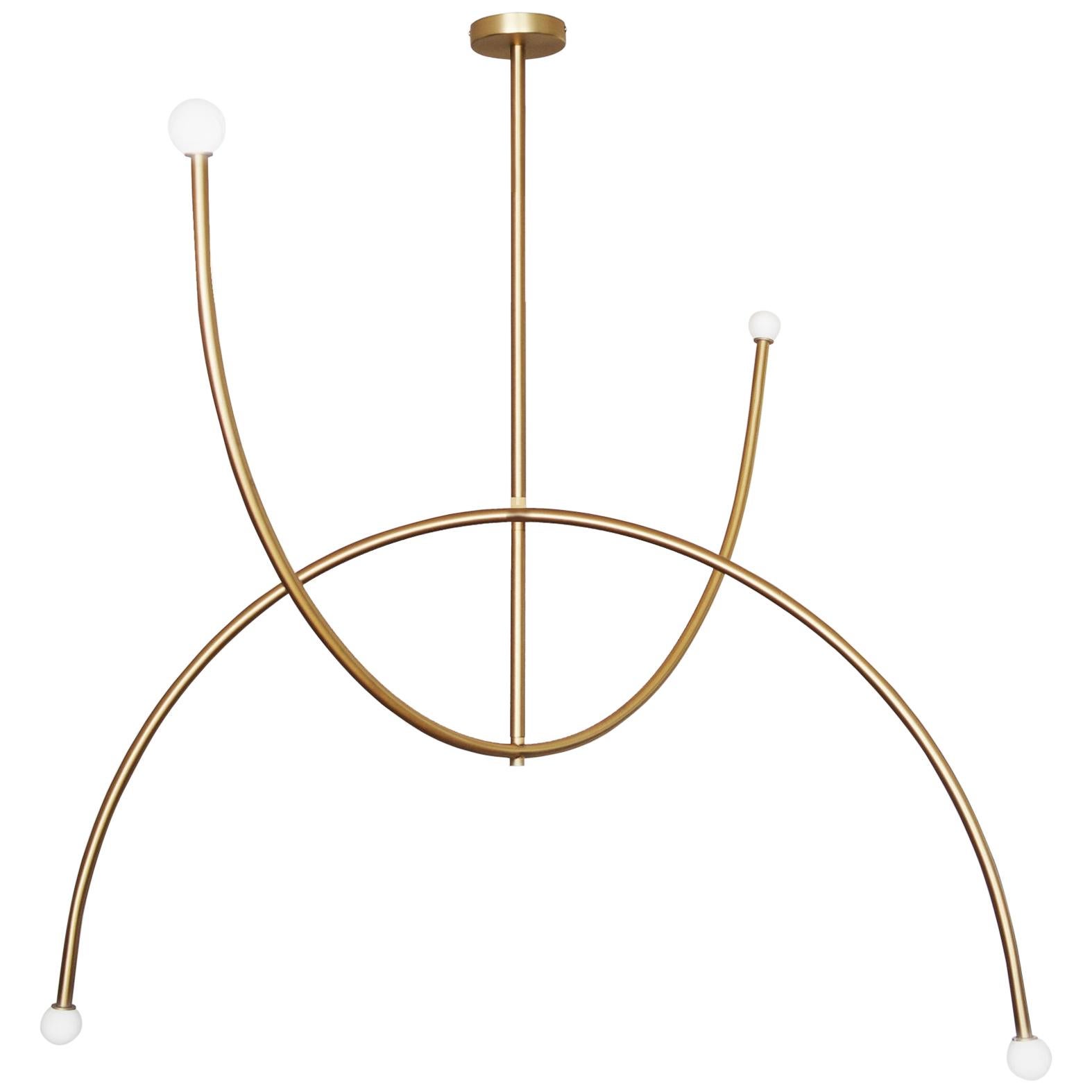 Brass "Double Arch" Pendant Light, Square in Circle