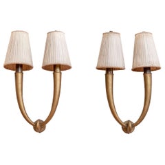 Brass Double Arms Cornucopia Wall Lights, Attributed to Guglielmo Ulrich