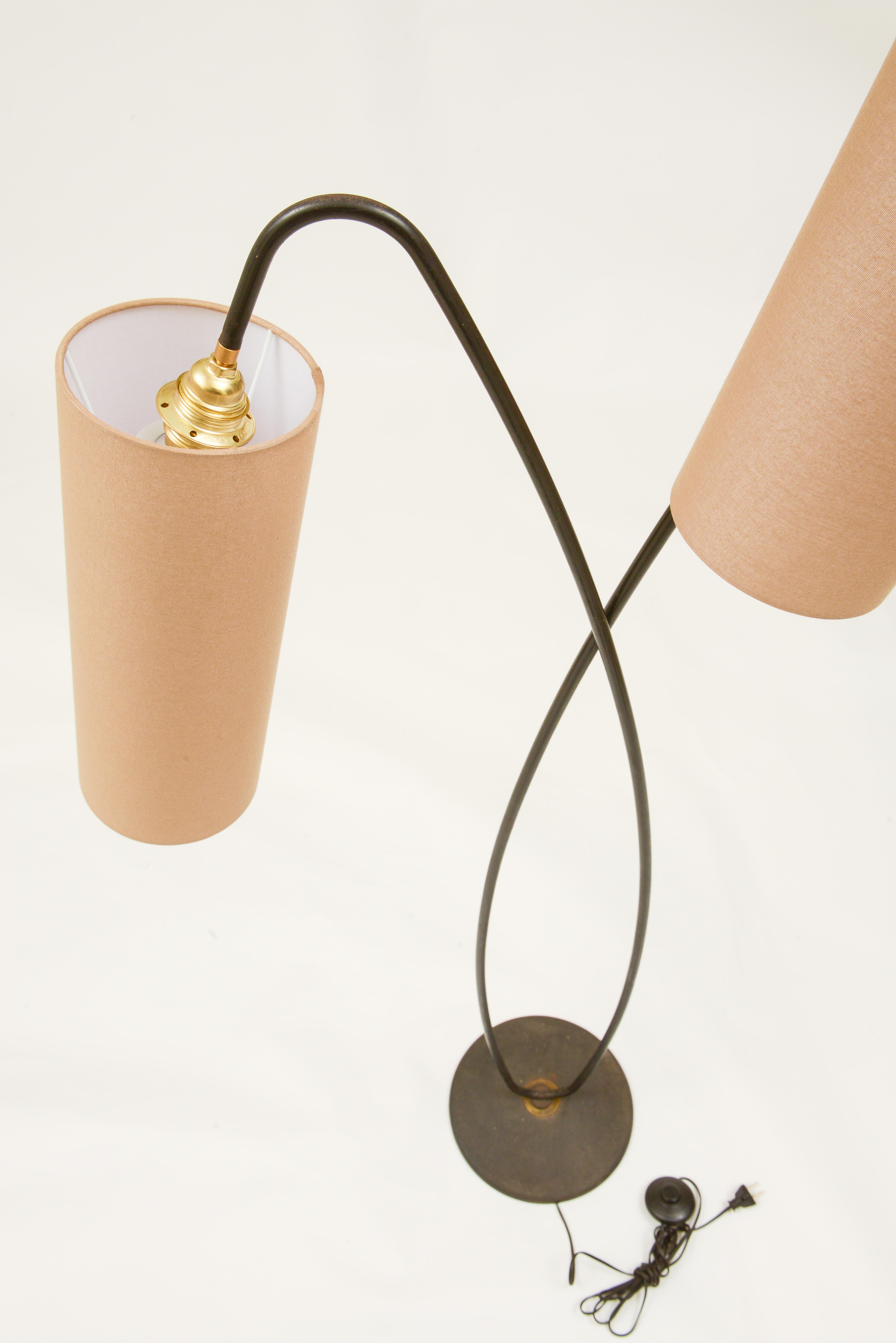 Mid-Century Modern Brass Double Head Floor Lamp, French, 1960's