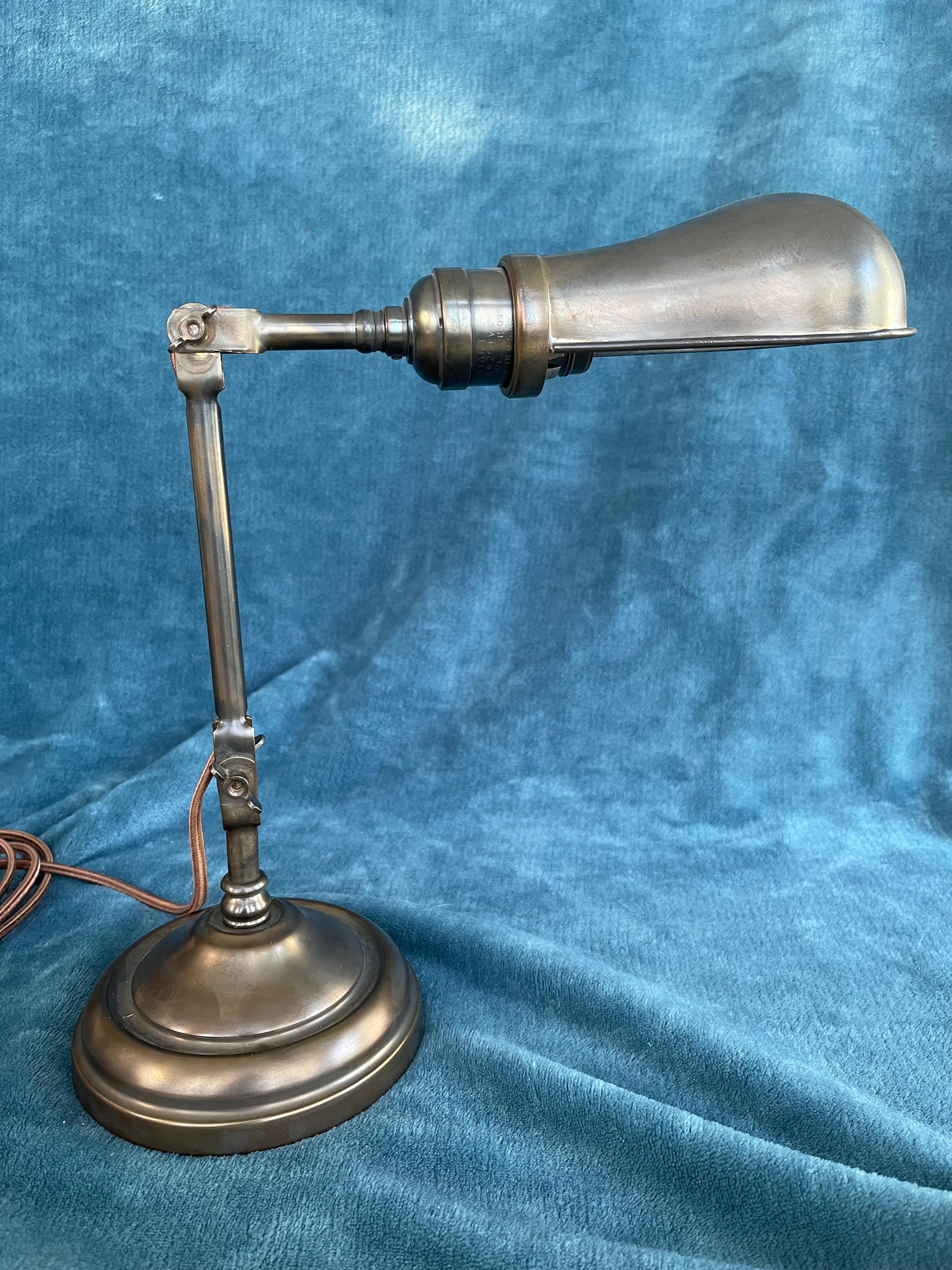 Arts and Crafts Brass, Double Knuckle Desk/ Draftman's Lamp, by Faries Co. ca. 1910 For Sale