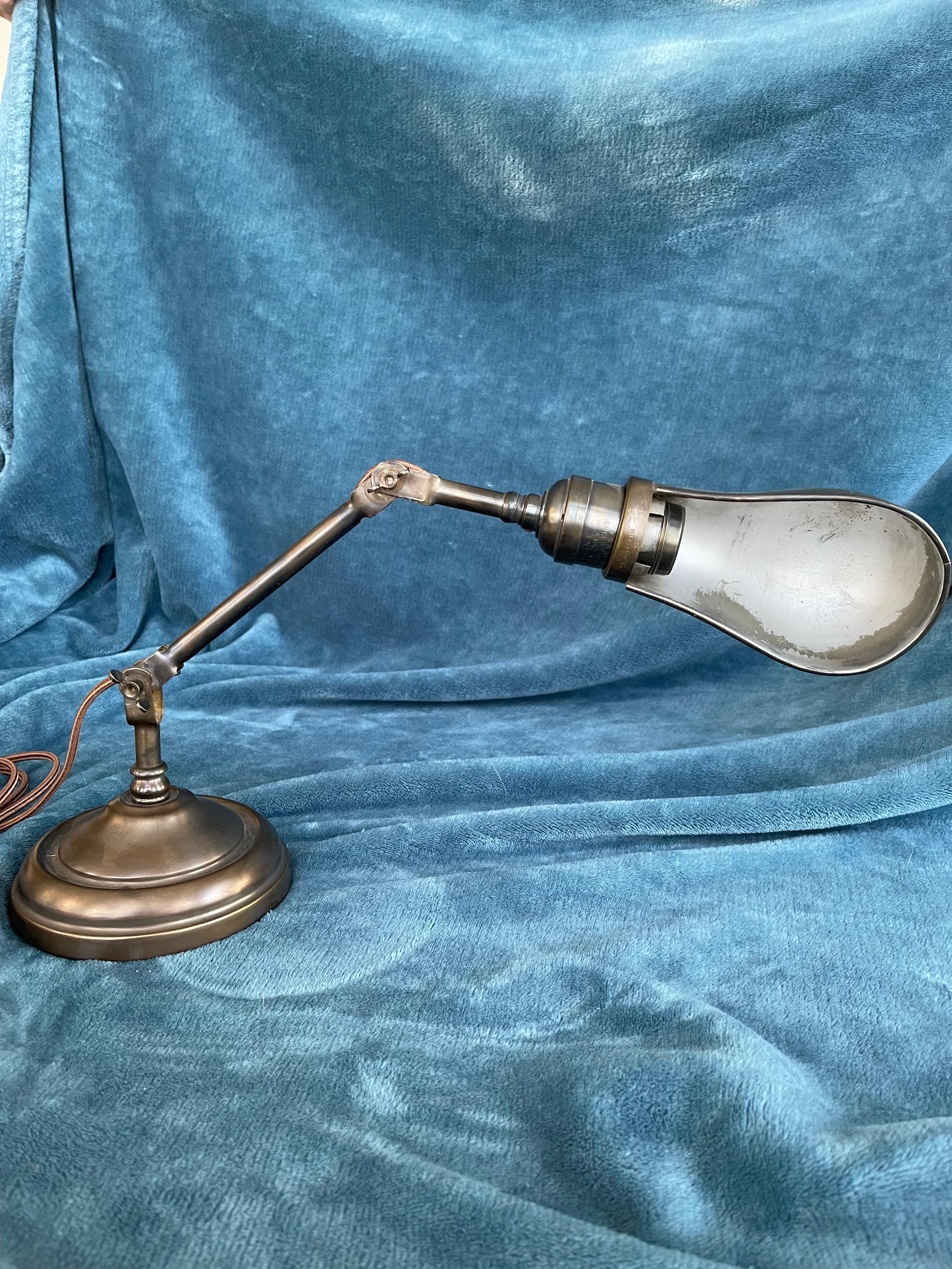 Cast Brass, Double Knuckle Desk/ Draftman's Lamp, by Faries Co. ca. 1910 For Sale