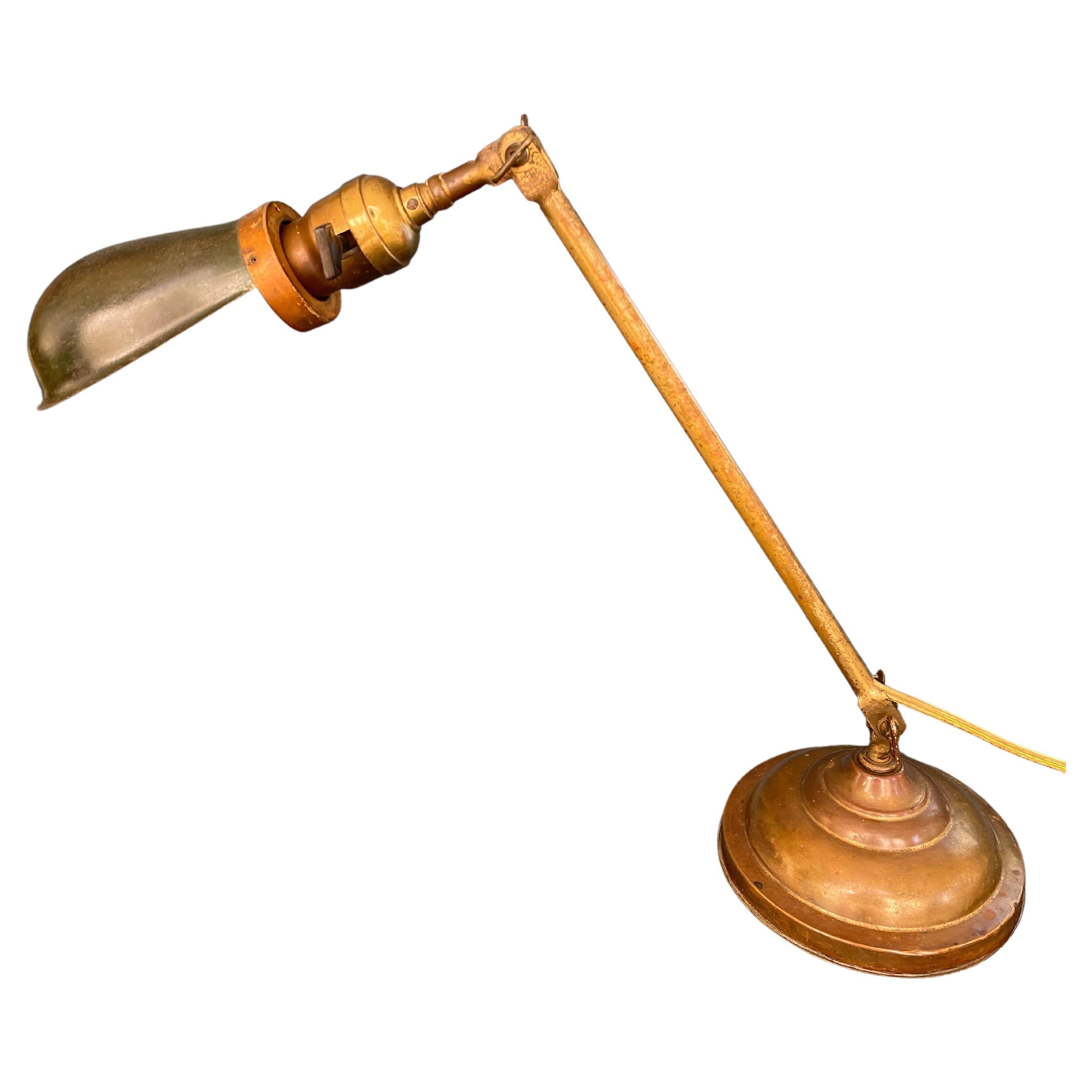 Brass Double Knuckle Desk/Draftman's Lamp by Faries Co. ca. 1910 For Sale