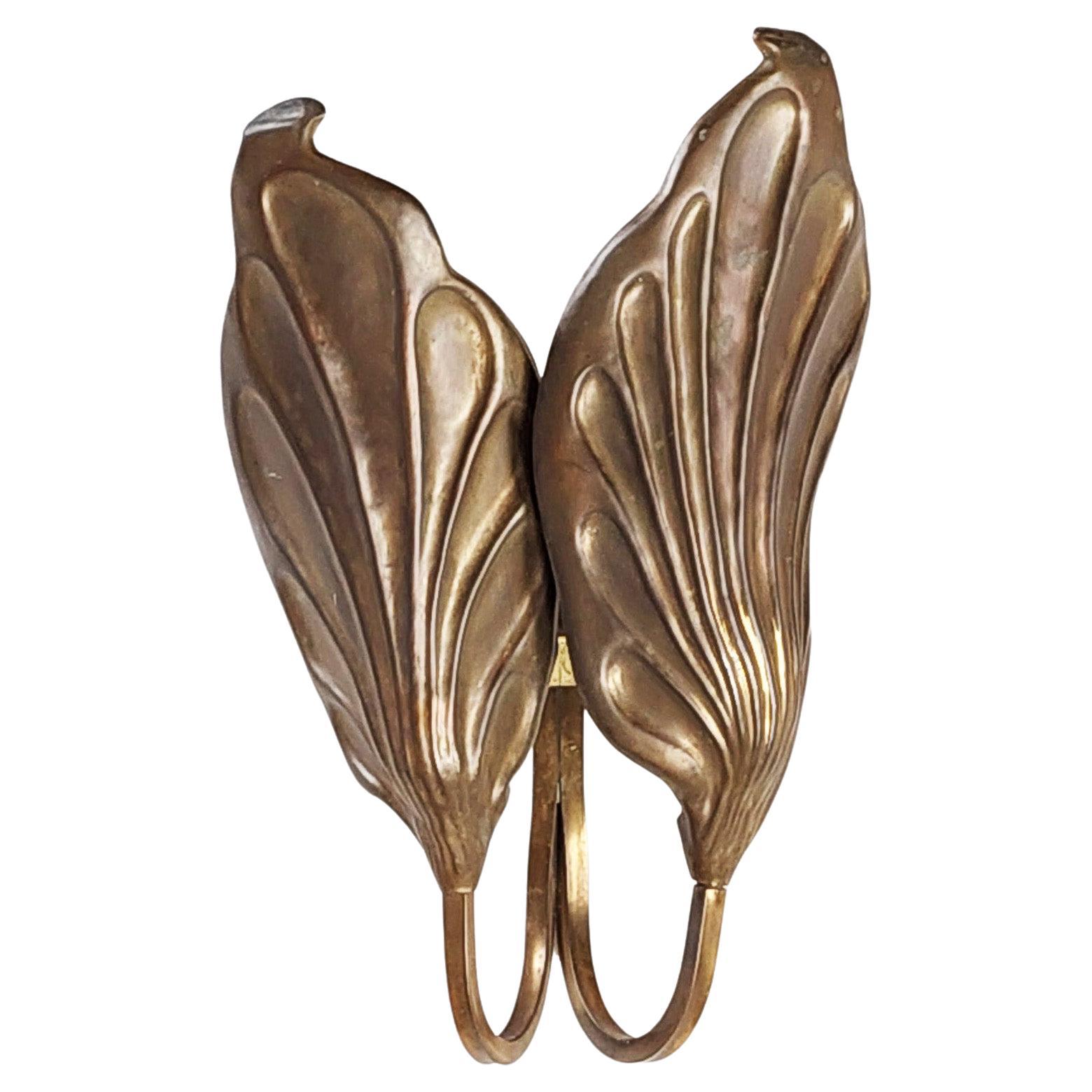 Brass Double Leaves Wall Light by Tomasso Barbi For Sale