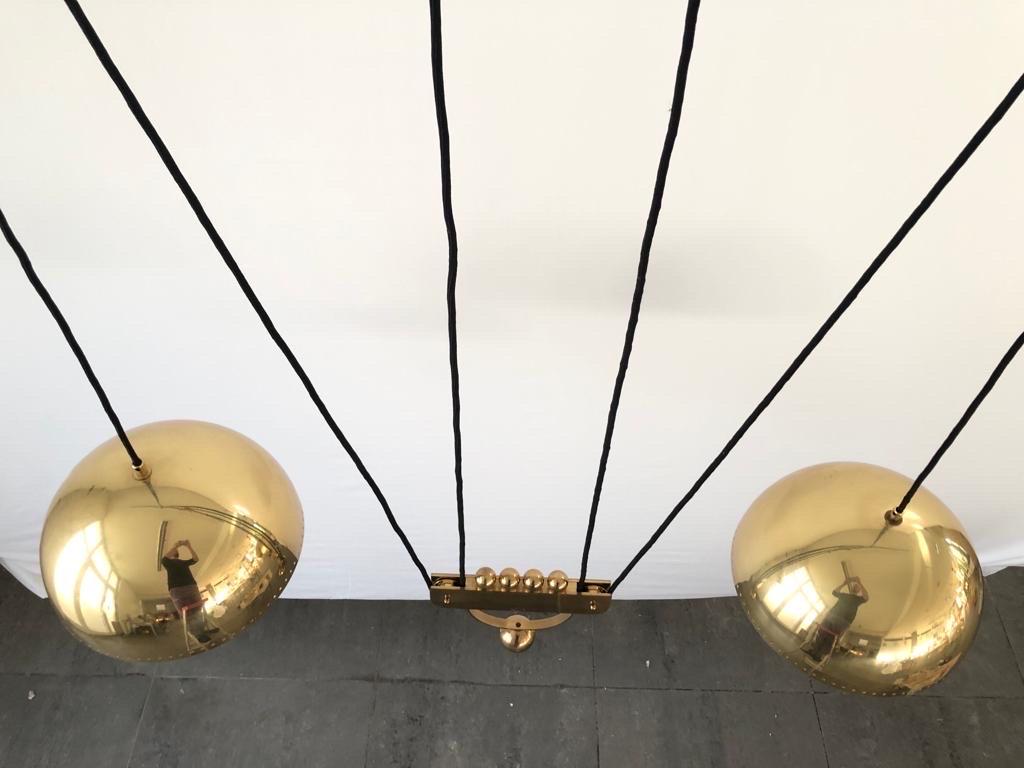 Late 20th Century Brass Double Shade Counterweight Pendant Lamp by Domicil Möbel, 1970s, Germany For Sale