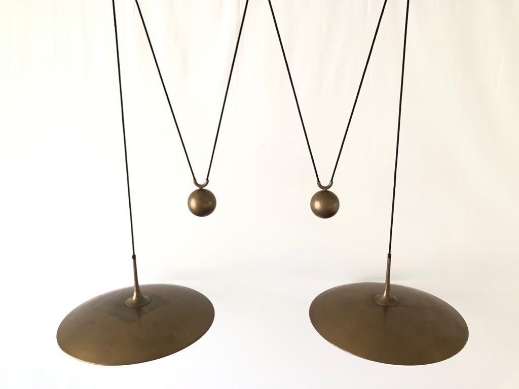 Brass Double Shade Counterweight Pendant Lamp by Florian Schulz, 1970s, Germany For Sale 5