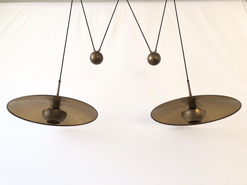 Brass Double Shade Counterweight Pendant Lamp by Florian Schulz, 1970s, Germany For Sale 6