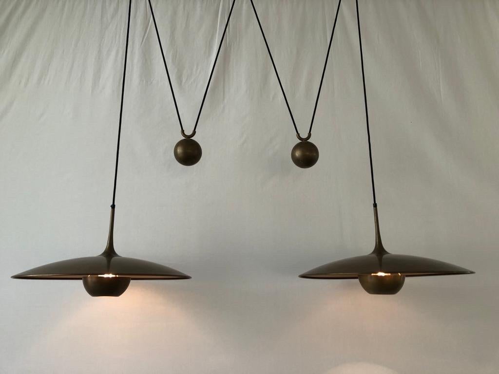 Brass Double Shade Counterweight Pendant Lamp by Florian Schulz, 1970s, Germany For Sale 8