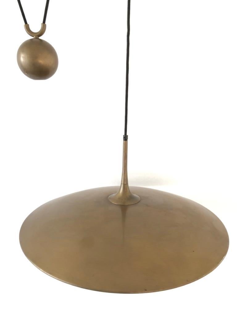 Mid-Century Modern Brass Double Shade Counterweight Pendant Lamp by Florian Schulz, 1970s, Germany For Sale