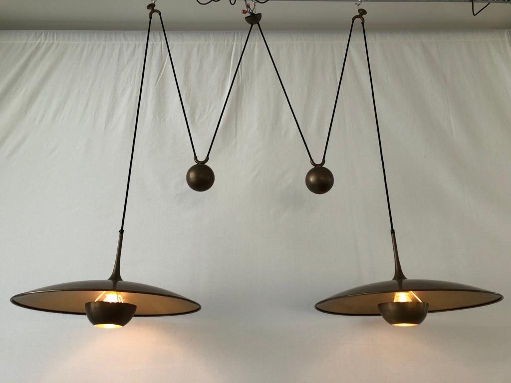 Brass Double Shade Counterweight Pendant Lamp by Florian Schulz, 1970s, Germany For Sale 2