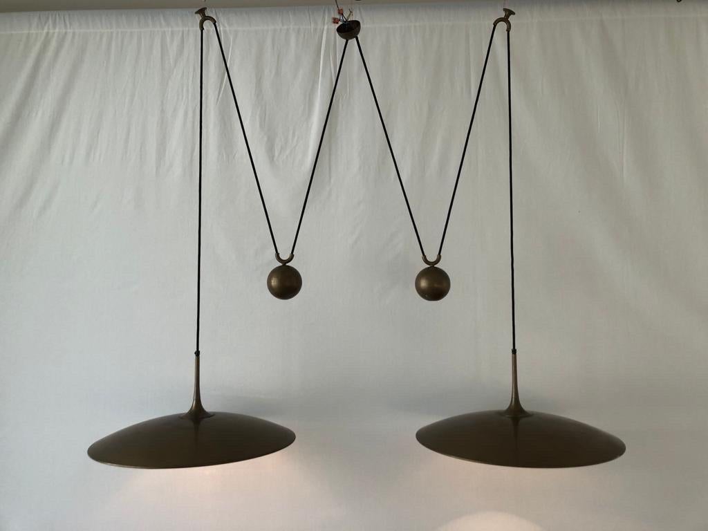 Brass Double Shade Counterweight Pendant Lamp by Florian Schulz, 1970s, Germany For Sale 3
