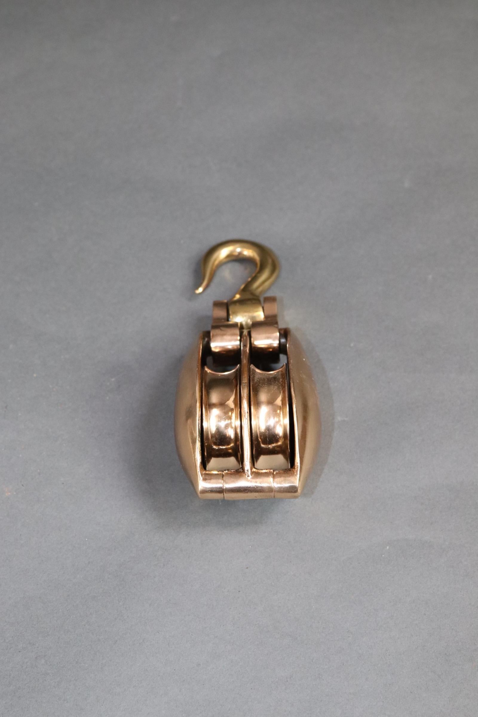 Brass Double Sheave Herreshoff Yacht Pulley In Good Condition For Sale In Norwell, MA