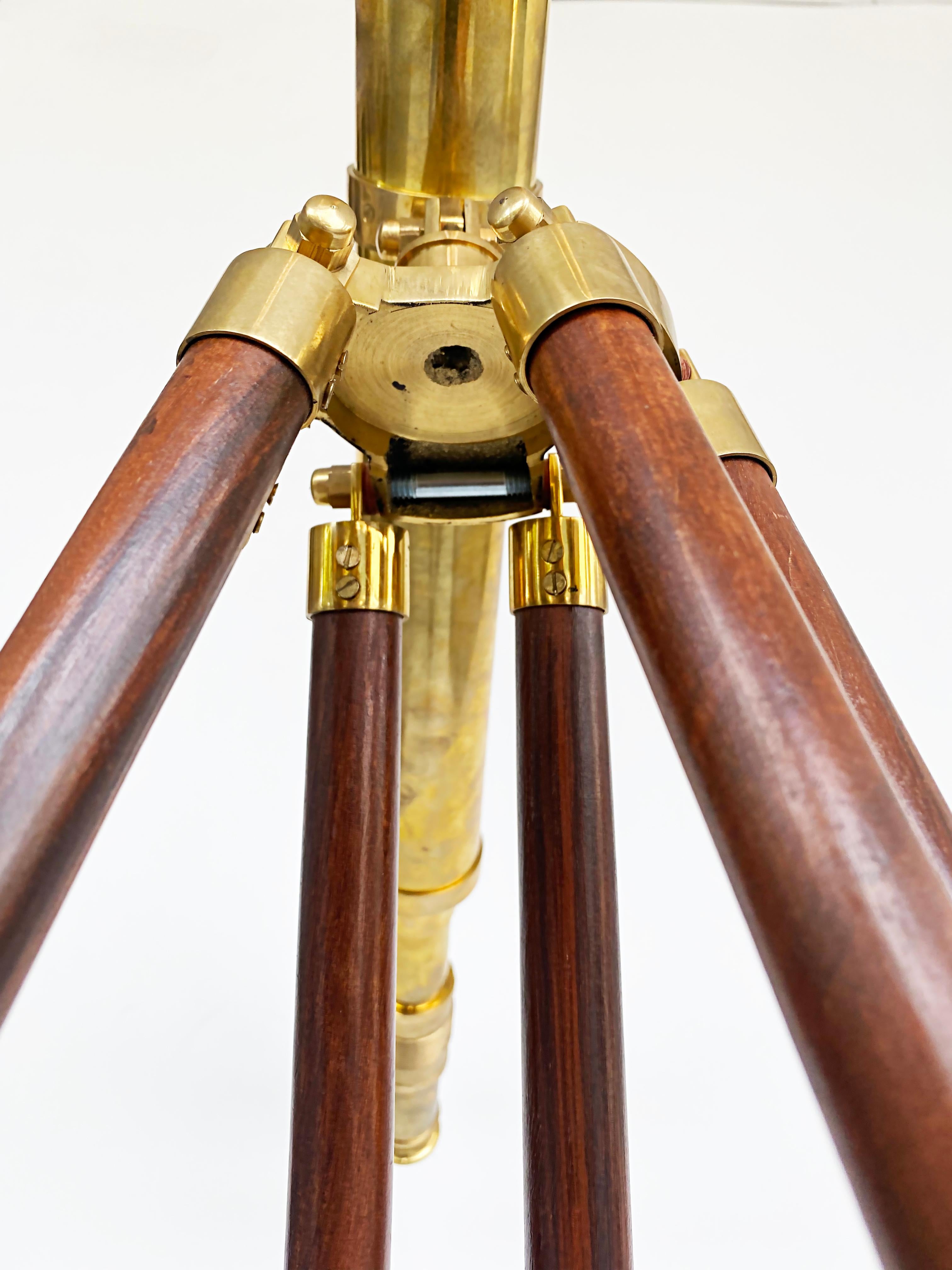 Brass Double Telescope Mounted on Adjustable Tripod Wooden, Brass Mounted Stand 6