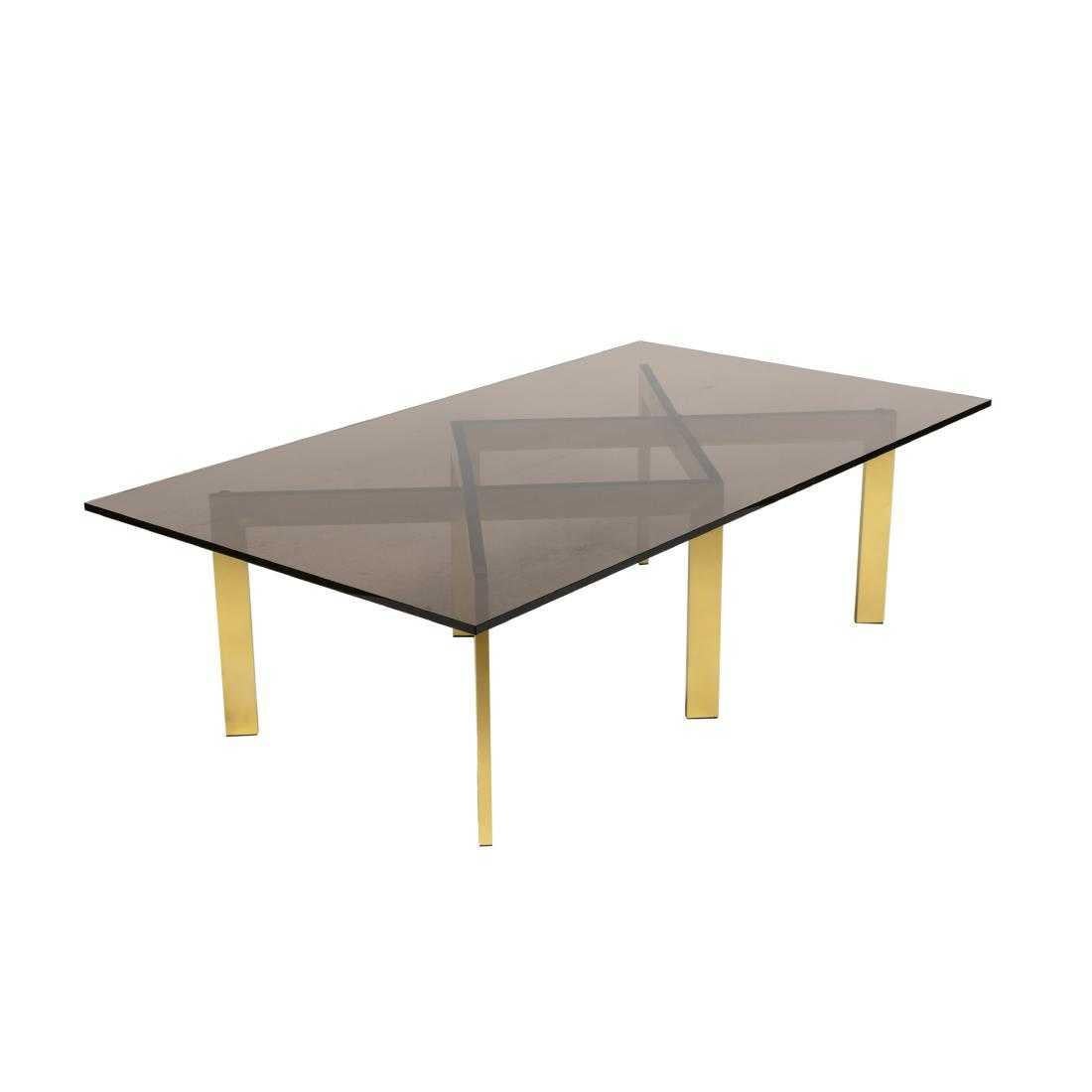 Mid-Century Modern Brass Double X Base Coffee Table by Thayer Coggin