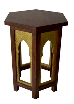 Brass Drink Table, Hexagonal Mughal Side Table