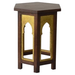 Brass Drink Table, Hexagonal Mughal Side Table