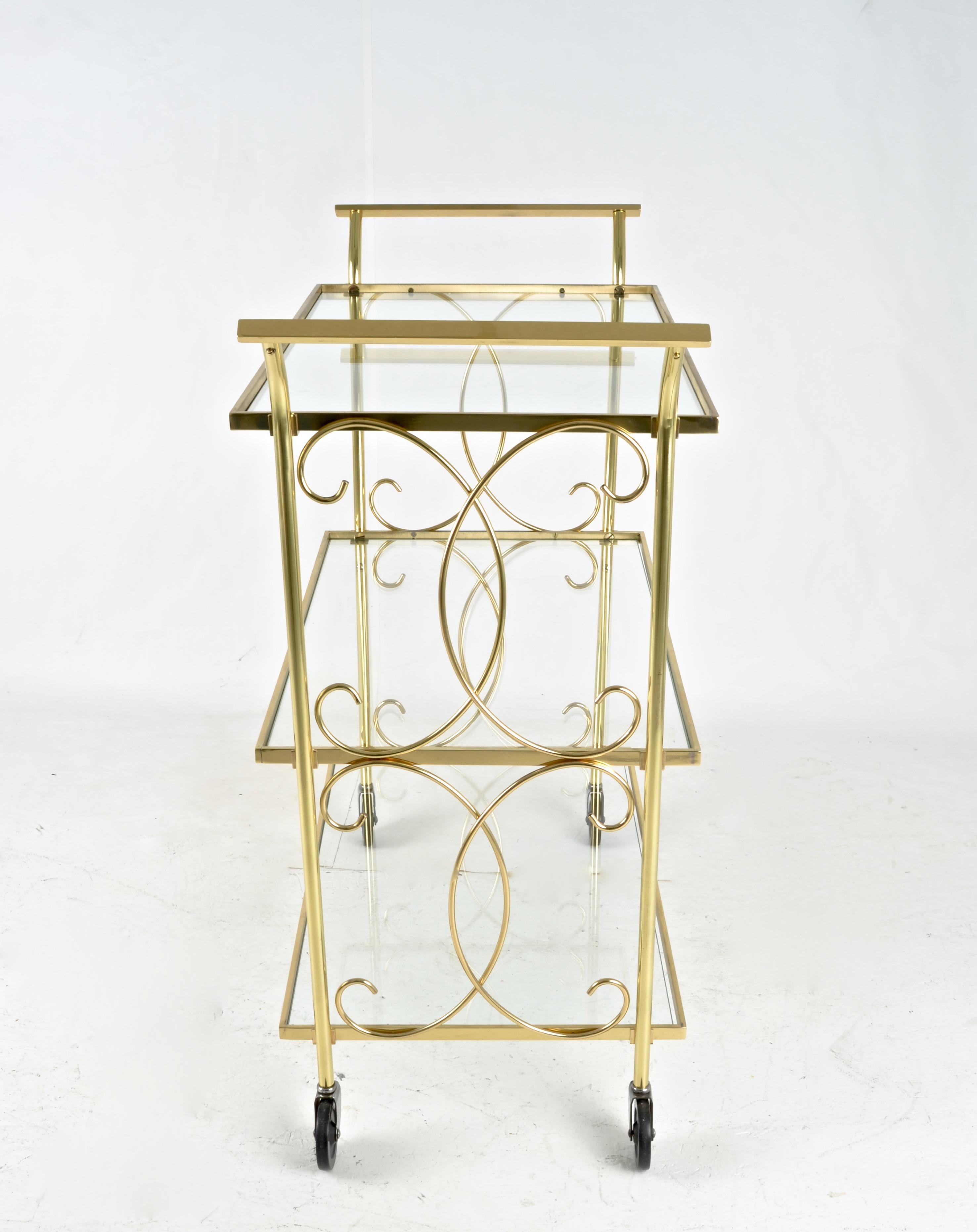 Brass Drinks Cart with Decorative Scroll Work For Sale 2