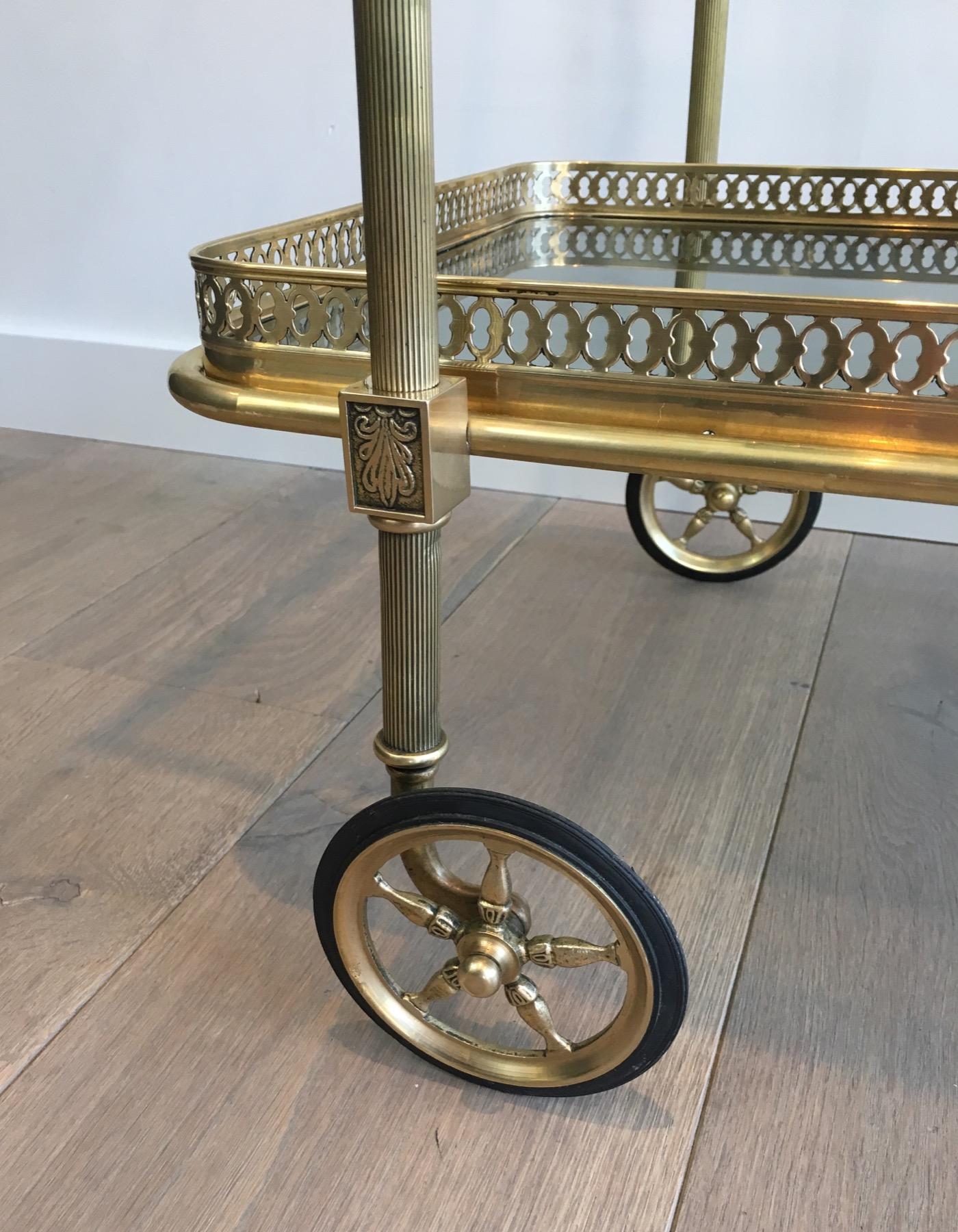 Brass Drinks Trolley with Blueish Glass shelves by Maison Jansen For Sale 2