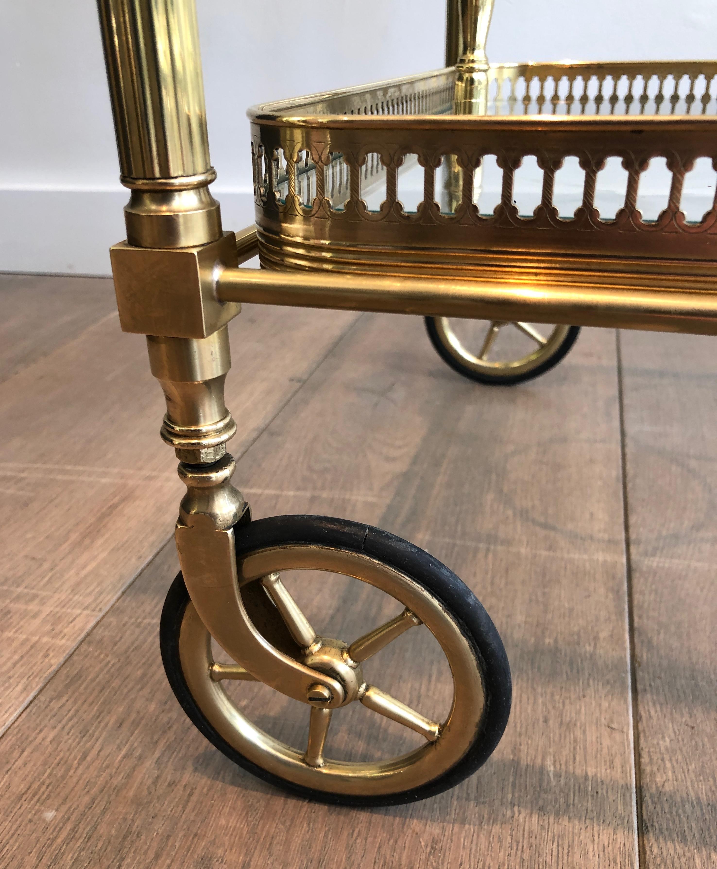 Brass Drinks Trolley with Two Removable Trays by Maison Jansen For Sale 4