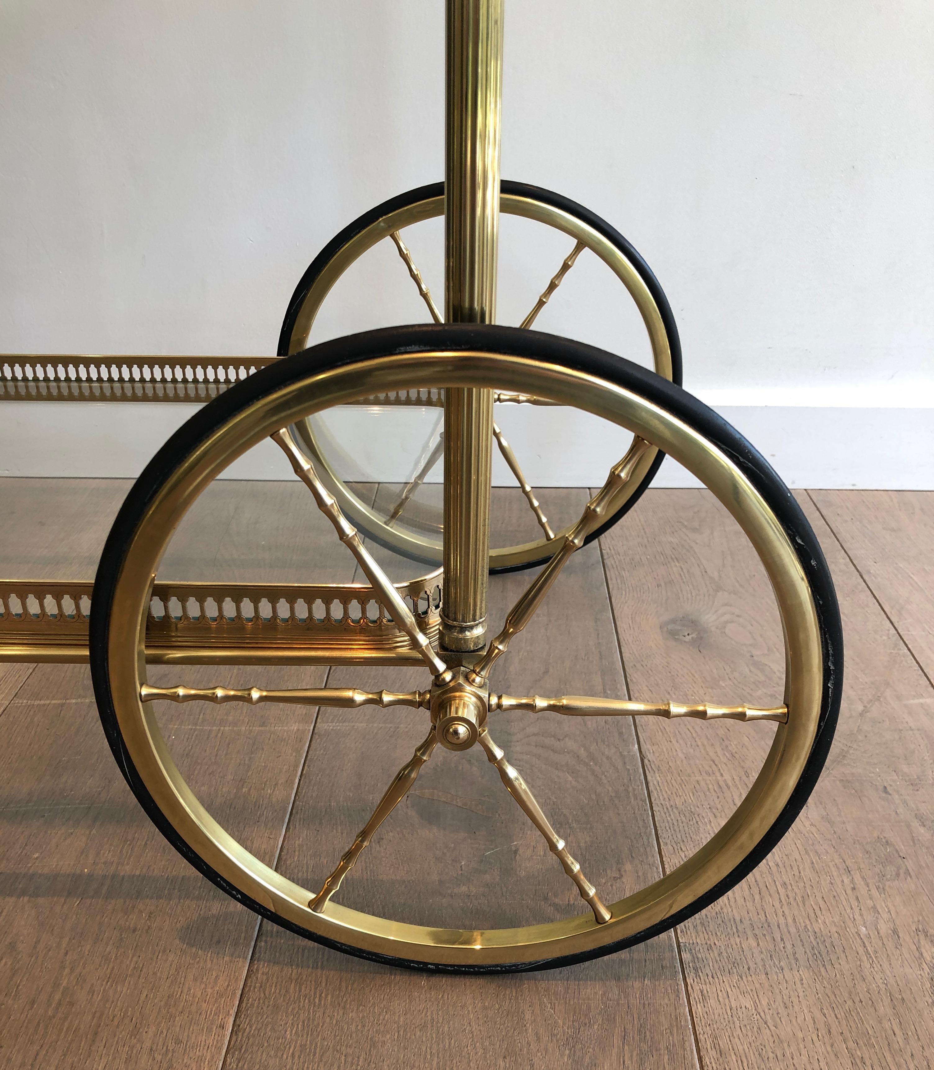 Brass Drinks Trolley with Two Removable Trays by Maison Jansen For Sale 5