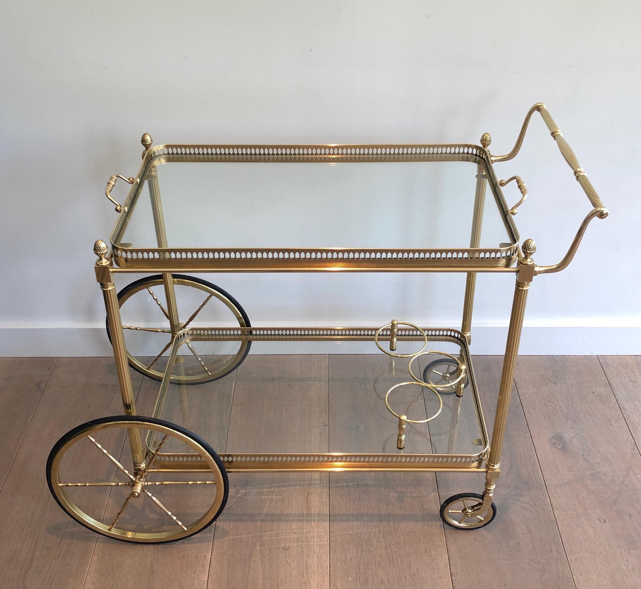 Brass Drinks Trolley with Two Removable Trays by Maison Jansen For Sale 6