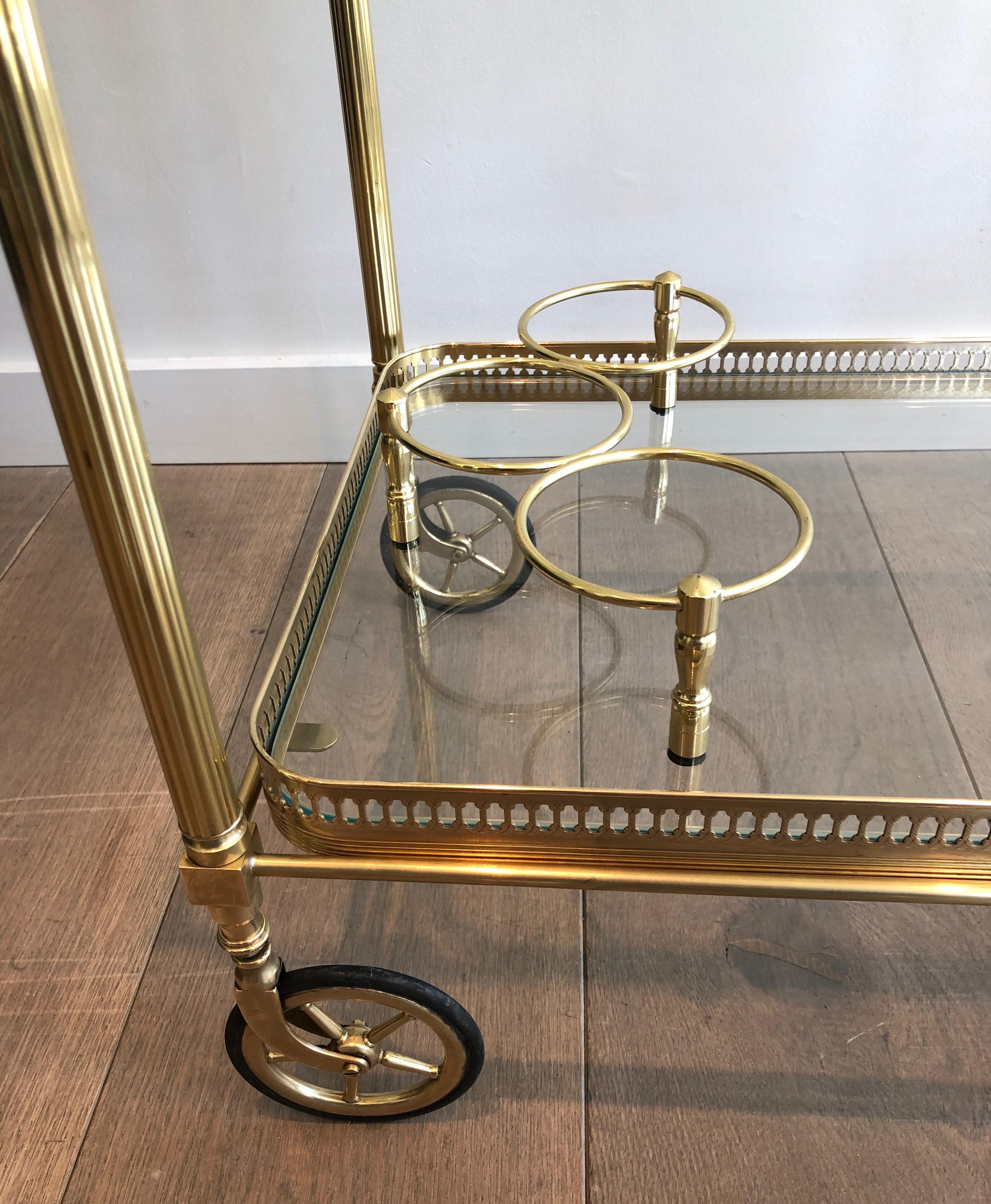 Brass Drinks Trolley with Two Removable Trays by Maison Jansen For Sale 11