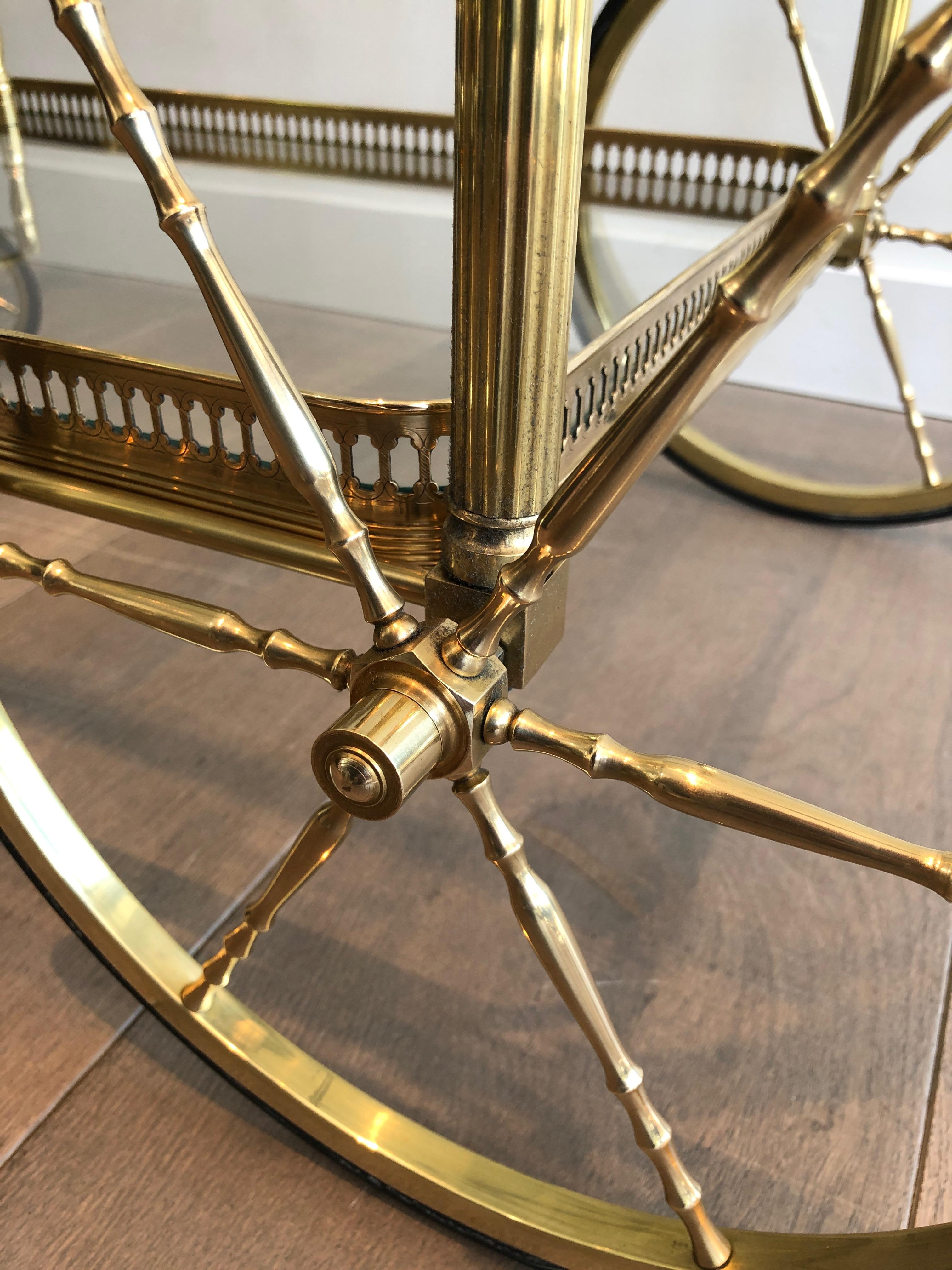Brass Drinks Trolley with Two Removable Trays by Maison Jansen For Sale 12