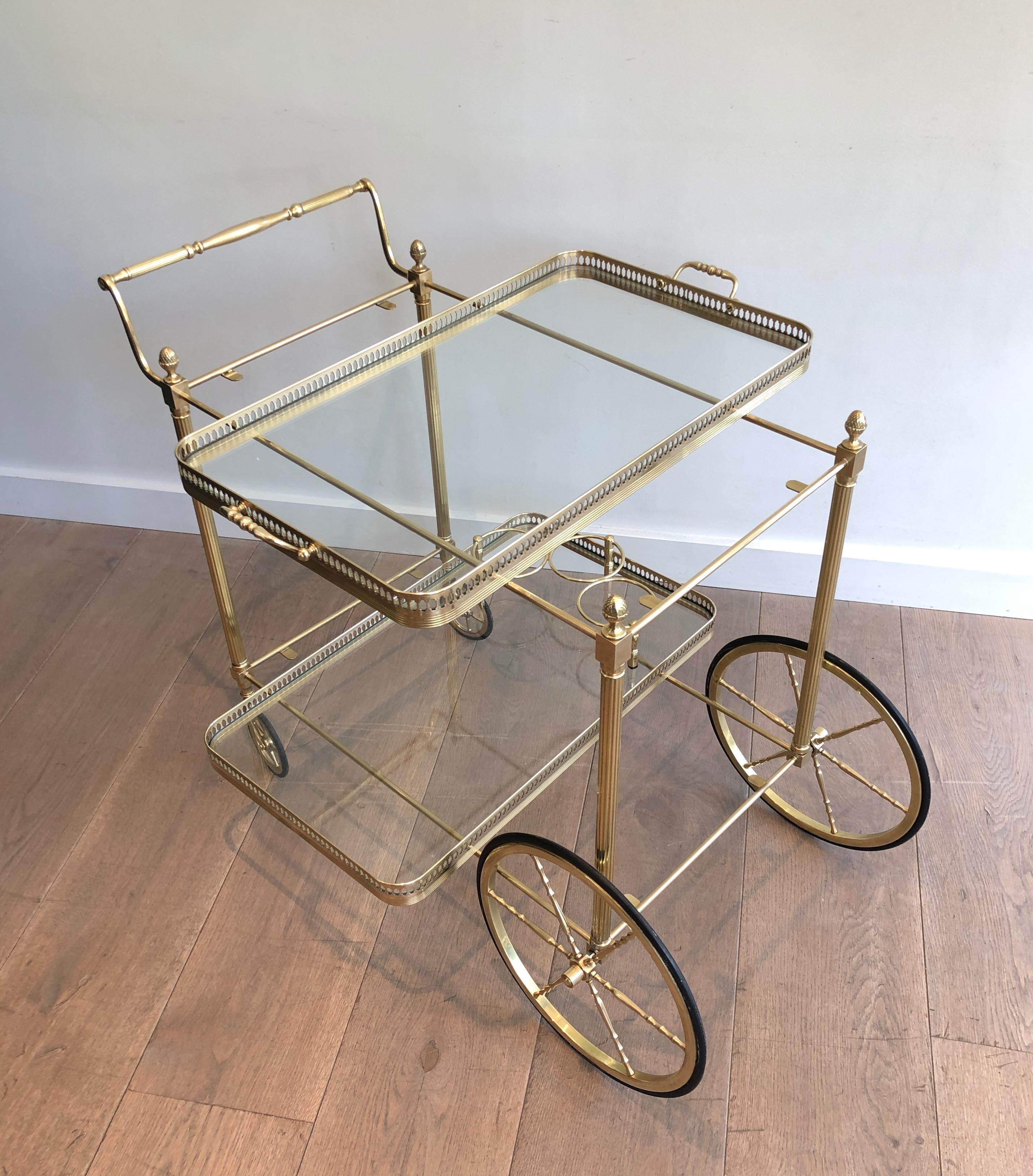 Neoclassical Brass Drinks Trolley with Two Removable Trays by Maison Jansen