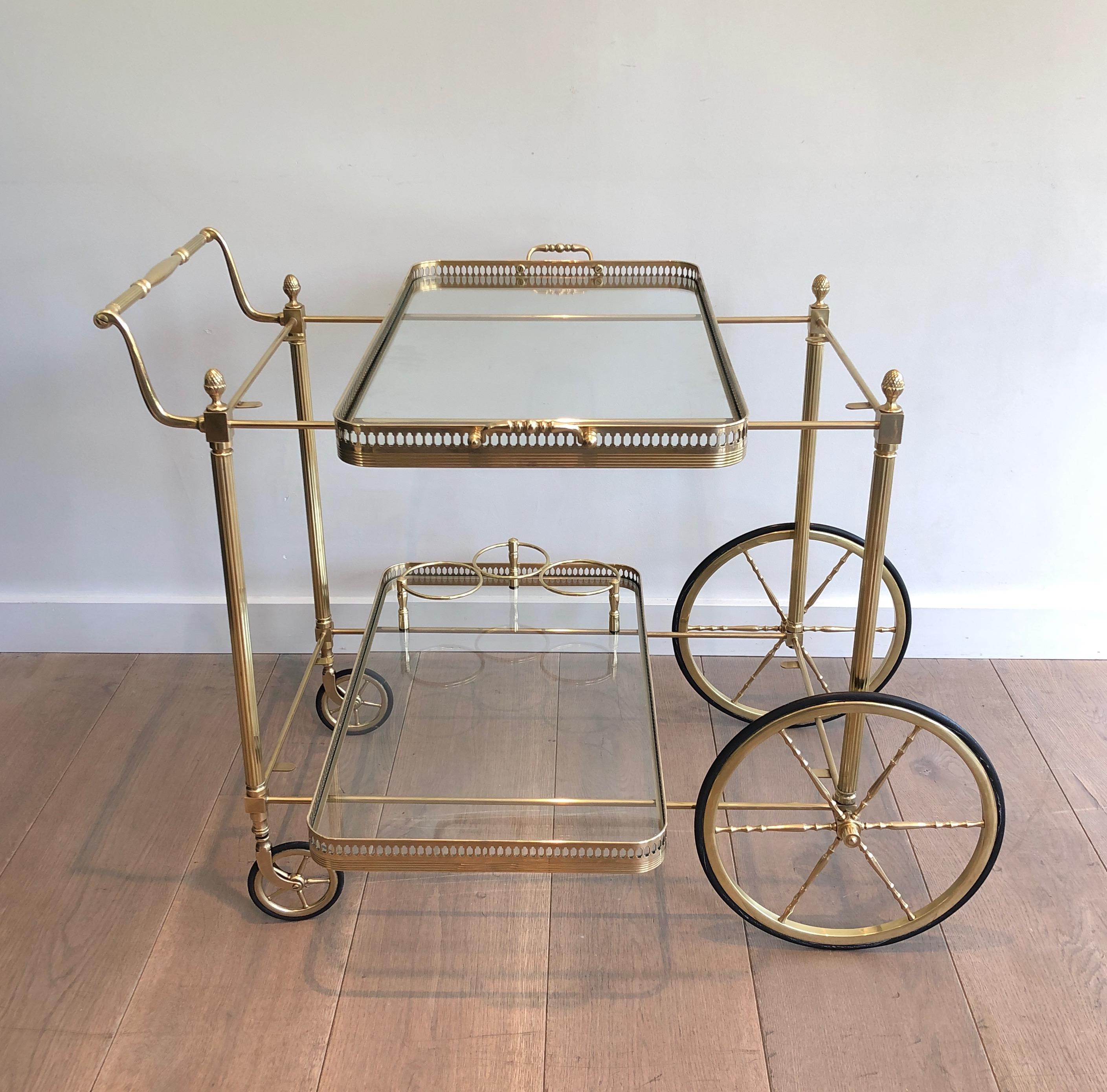 French Brass Drinks Trolley with Two Removable Trays by Maison Jansen For Sale