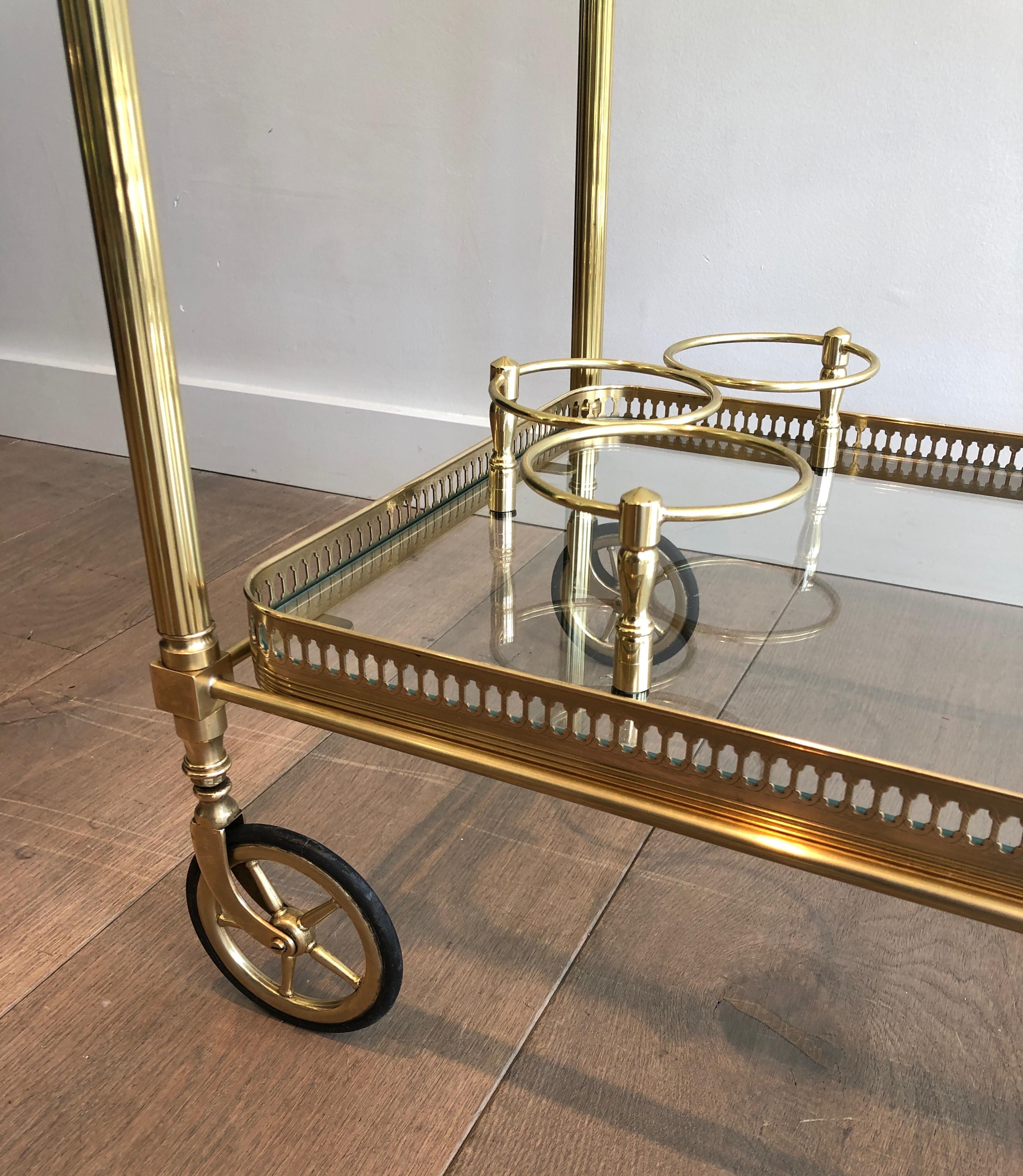 Brass Drinks Trolley with Two Removable Trays by Maison Jansen For Sale 3
