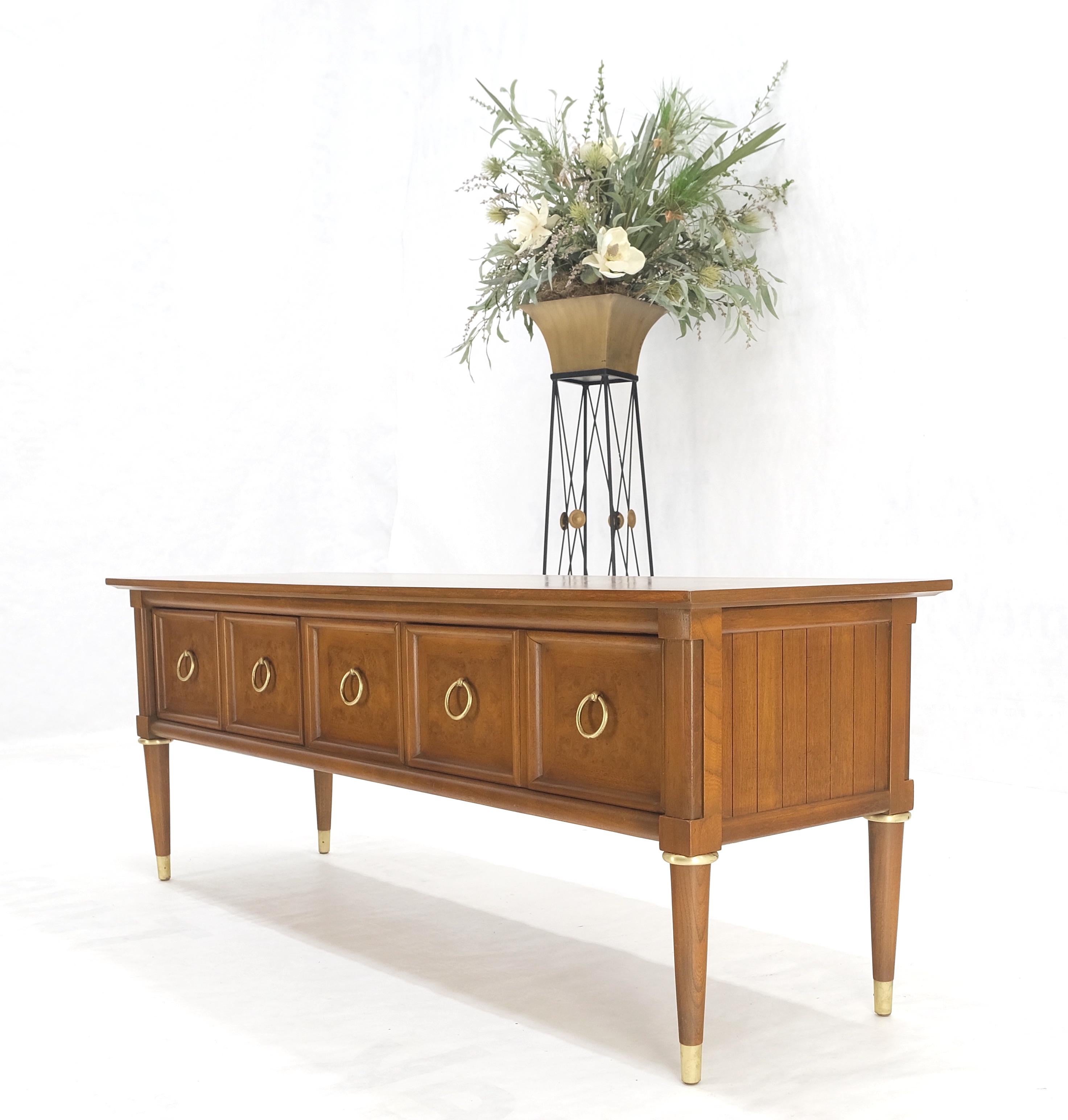 Light Walnut Brass Drop Rings Pulls Low Profile Tapered Legs Long Credenza Mid Century MINT!