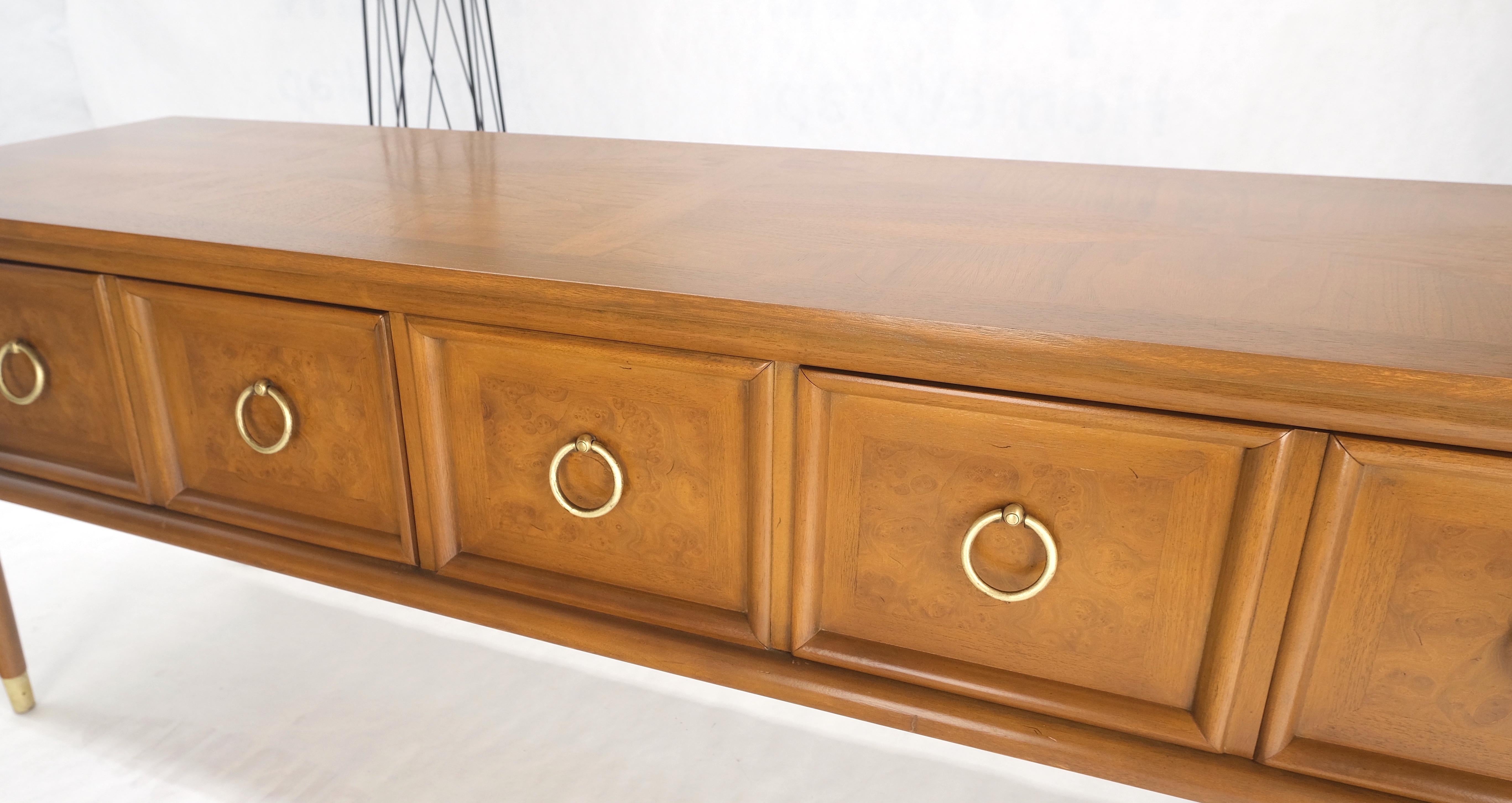 Mid-Century Modern Brass Drop Rings Pulls Low Profile Tapered Legs Long Credenza Mid Century MINT! For Sale