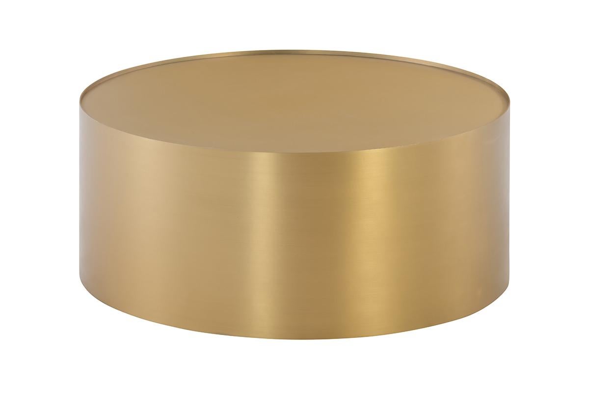 Moderne Table basse tambour en laiton - acier inoxydable - finition en vente