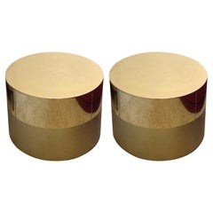 Brass Drum End Tables, A Pair