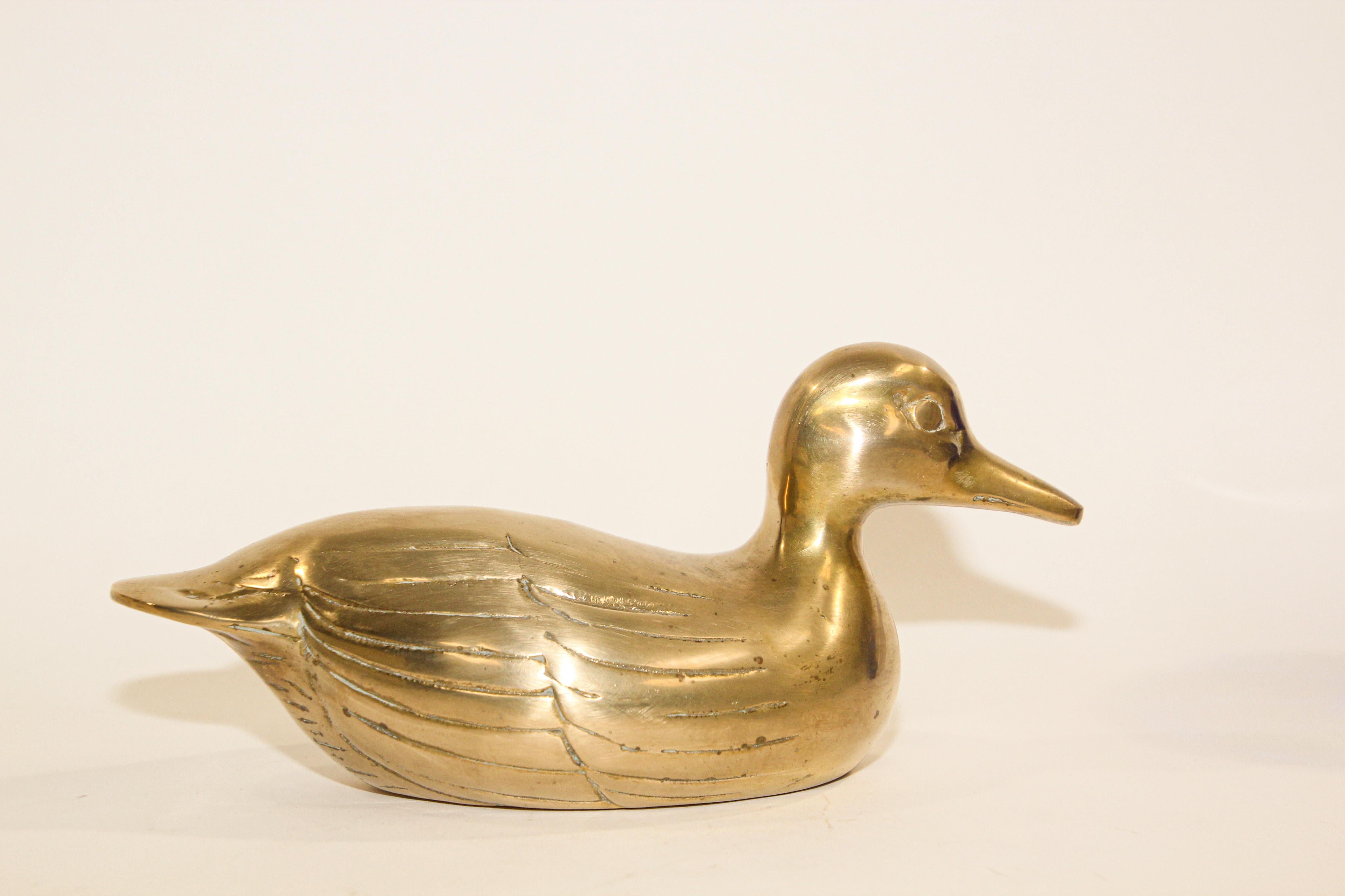 Folk Art Brass Duck Form Decorative Sculpture For Sale