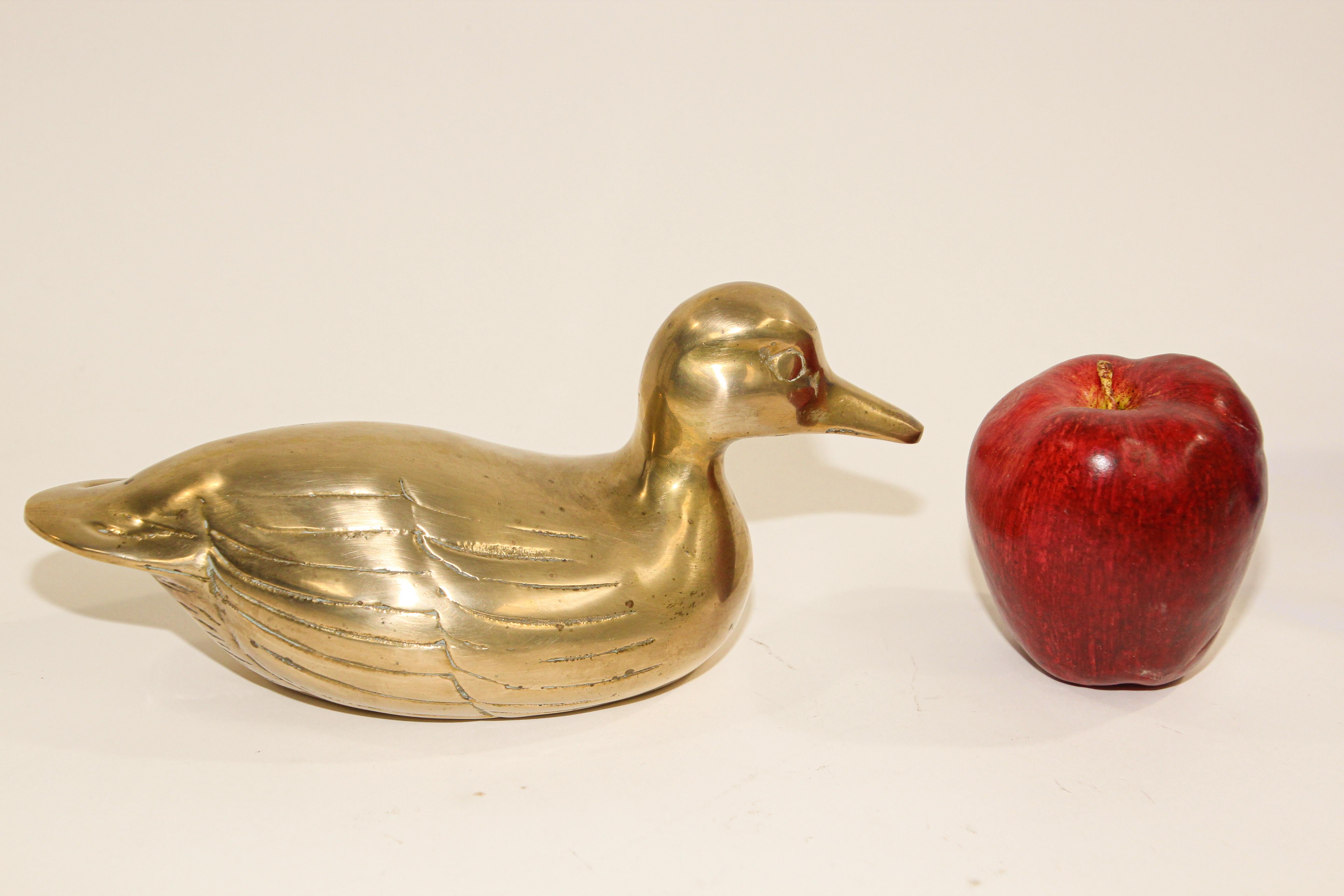 Hand-Carved Brass Duck Form Decorative Sculpture For Sale