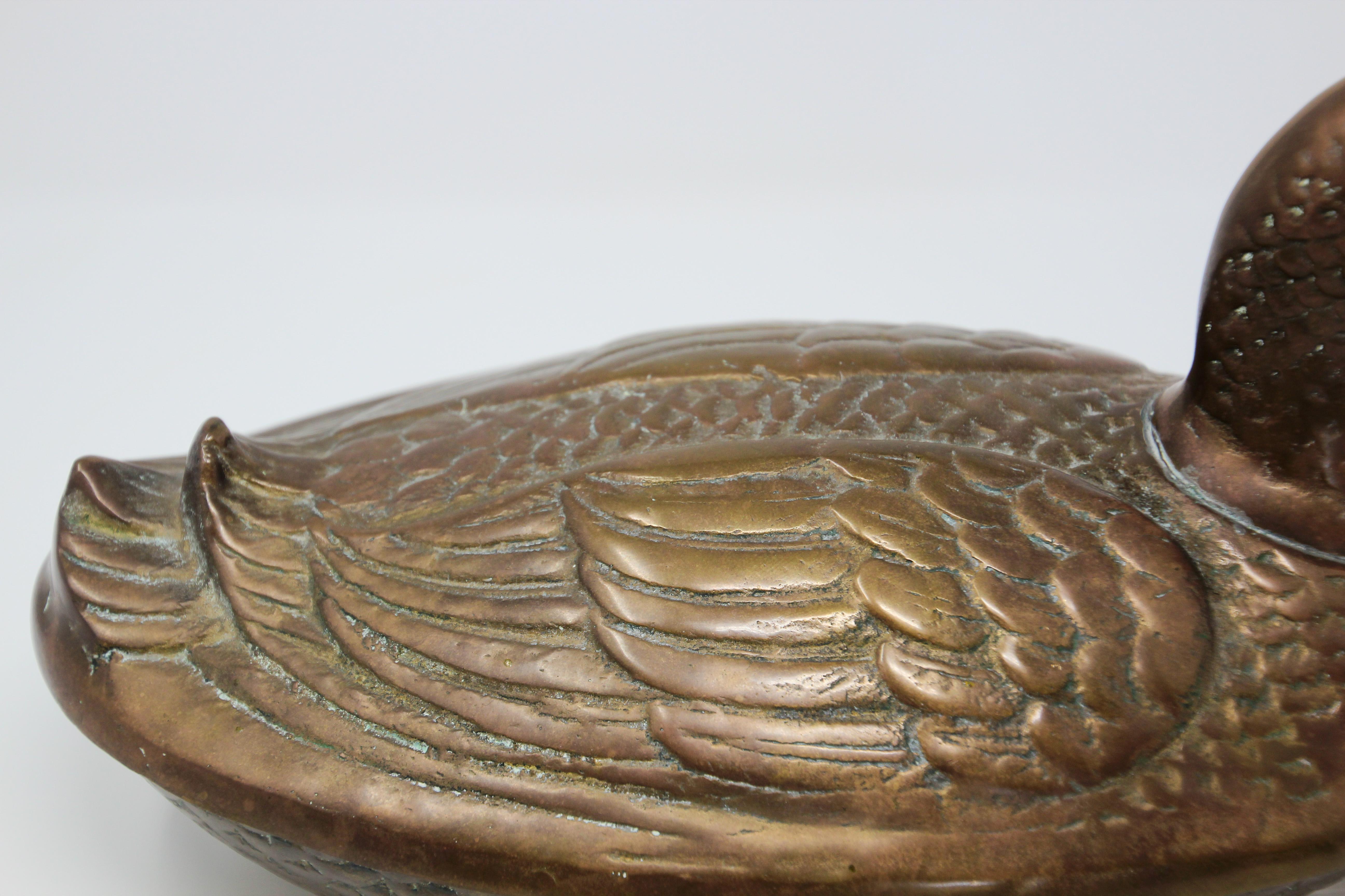 20th Century Brass Duck Form Lidded Decorative Box