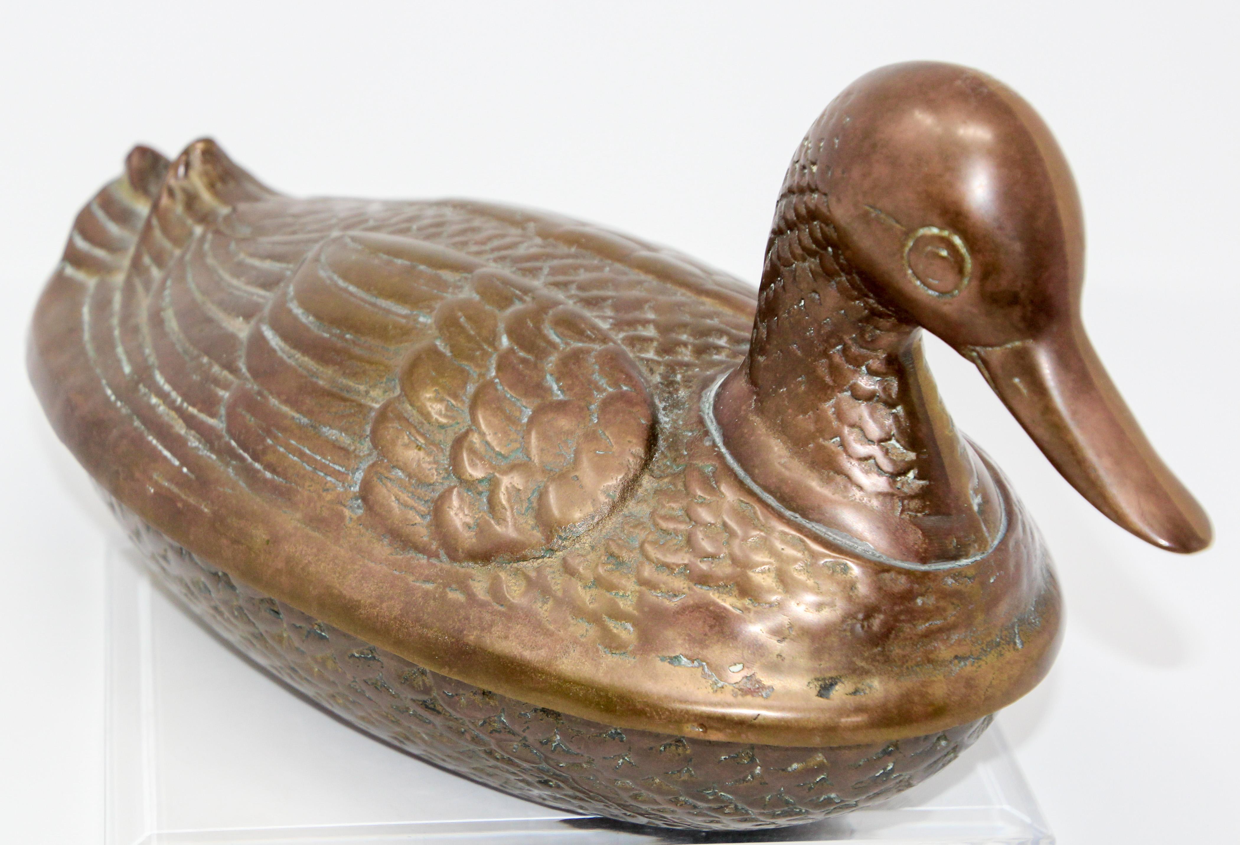 Folk Art Brass Duck Form Lidded Decorative Box