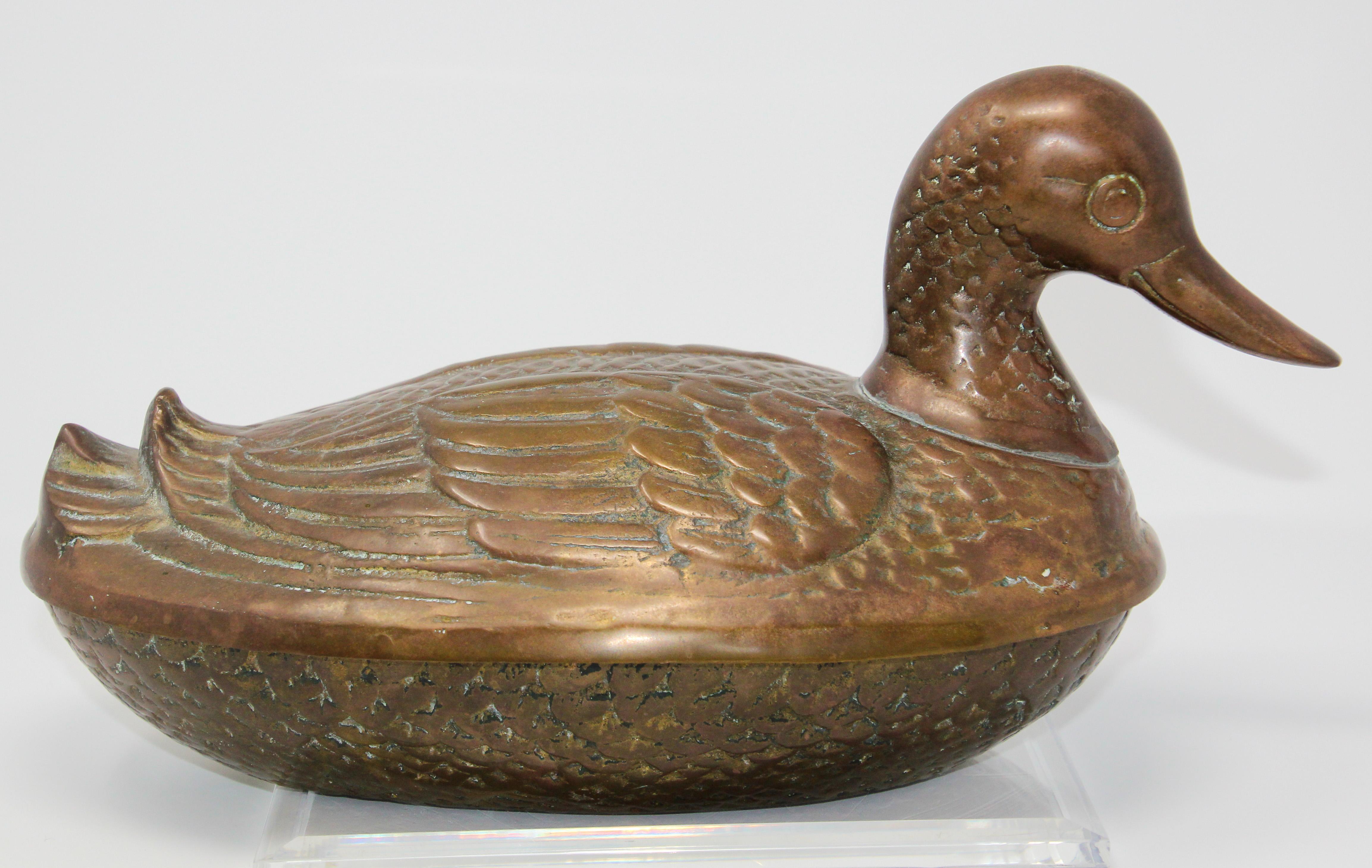 European Brass Duck Form Lidded Decorative Box
