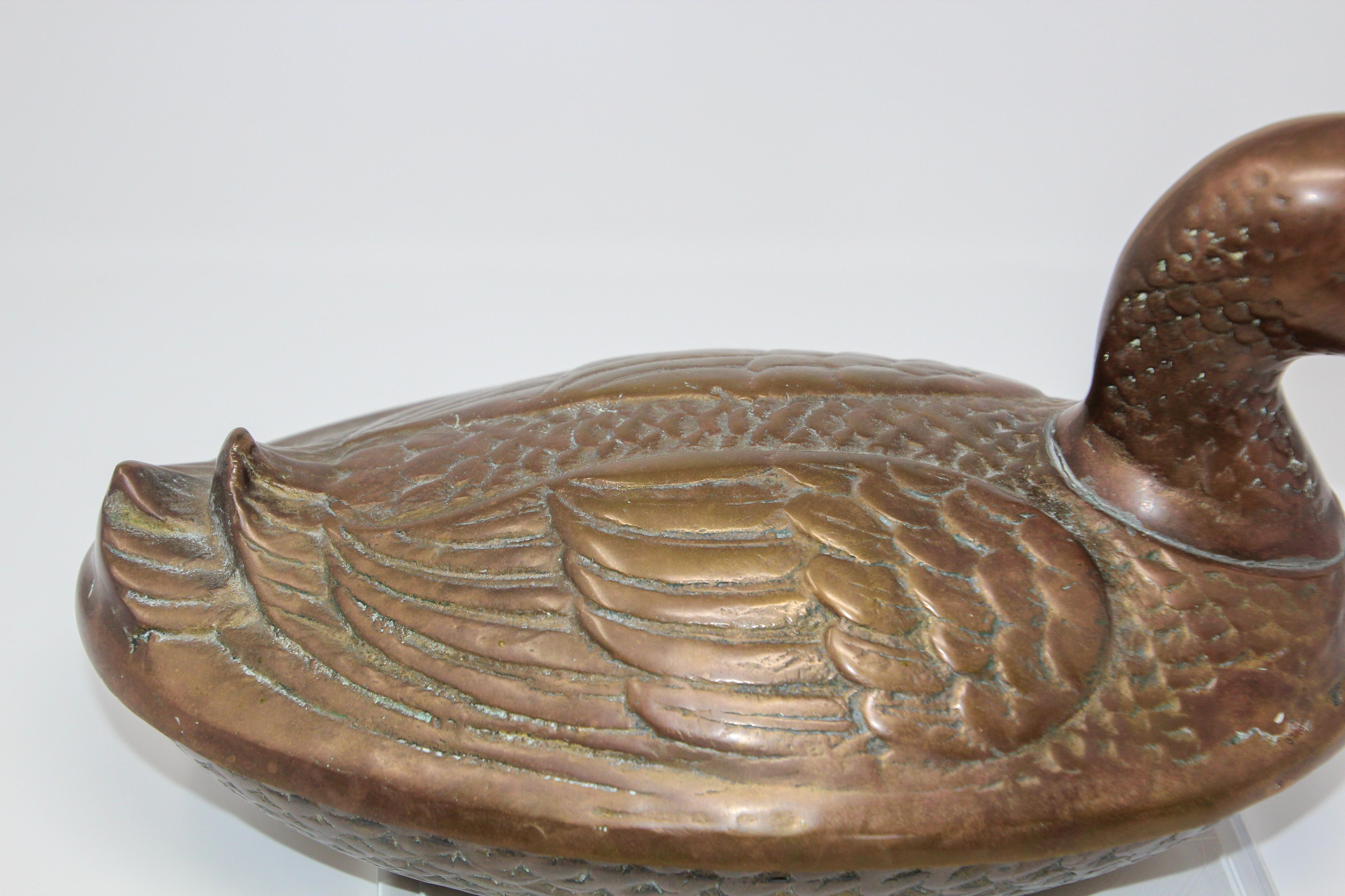 Hand-Carved Brass Duck Form Lidded Decorative Box